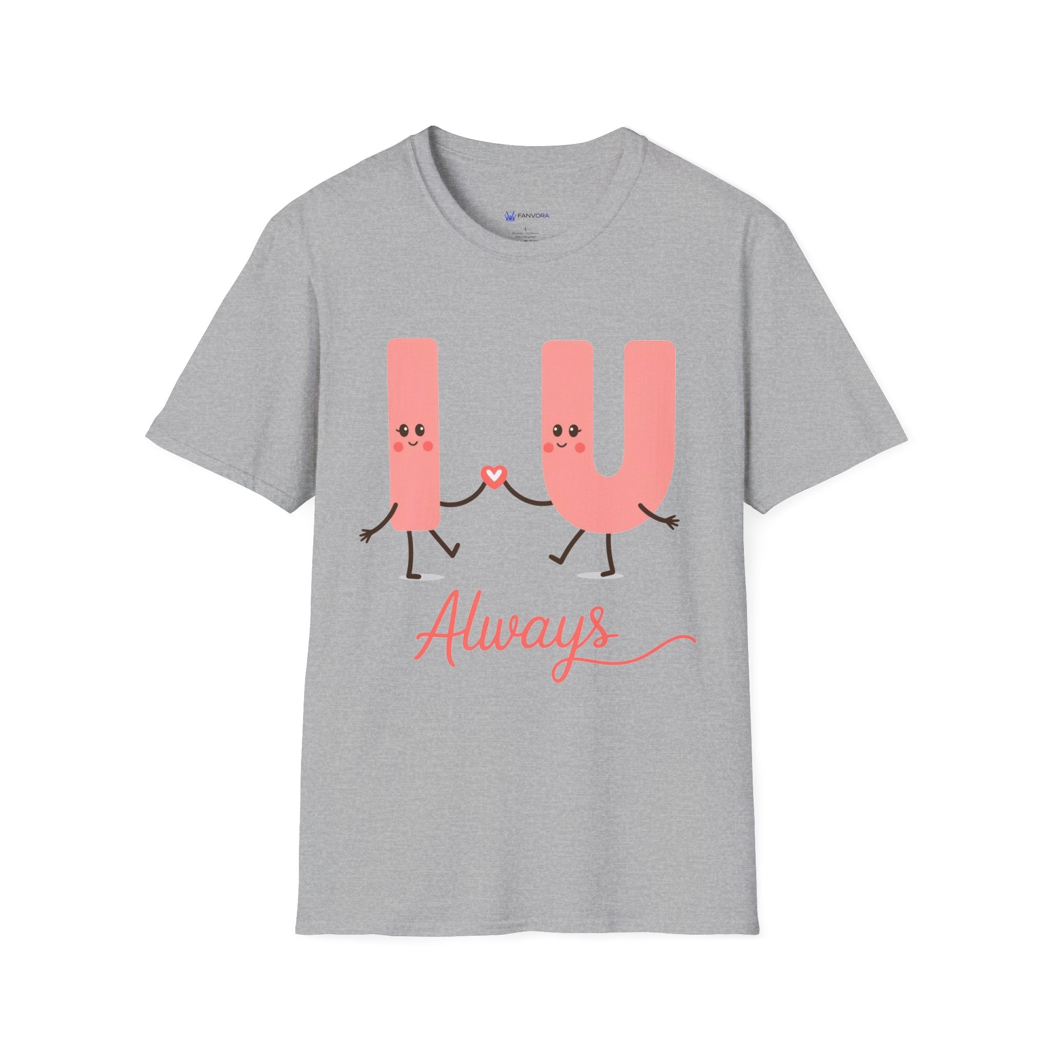 T-Shirt – Cute 'I  U Always' Kissing Letters Valentine's Tee