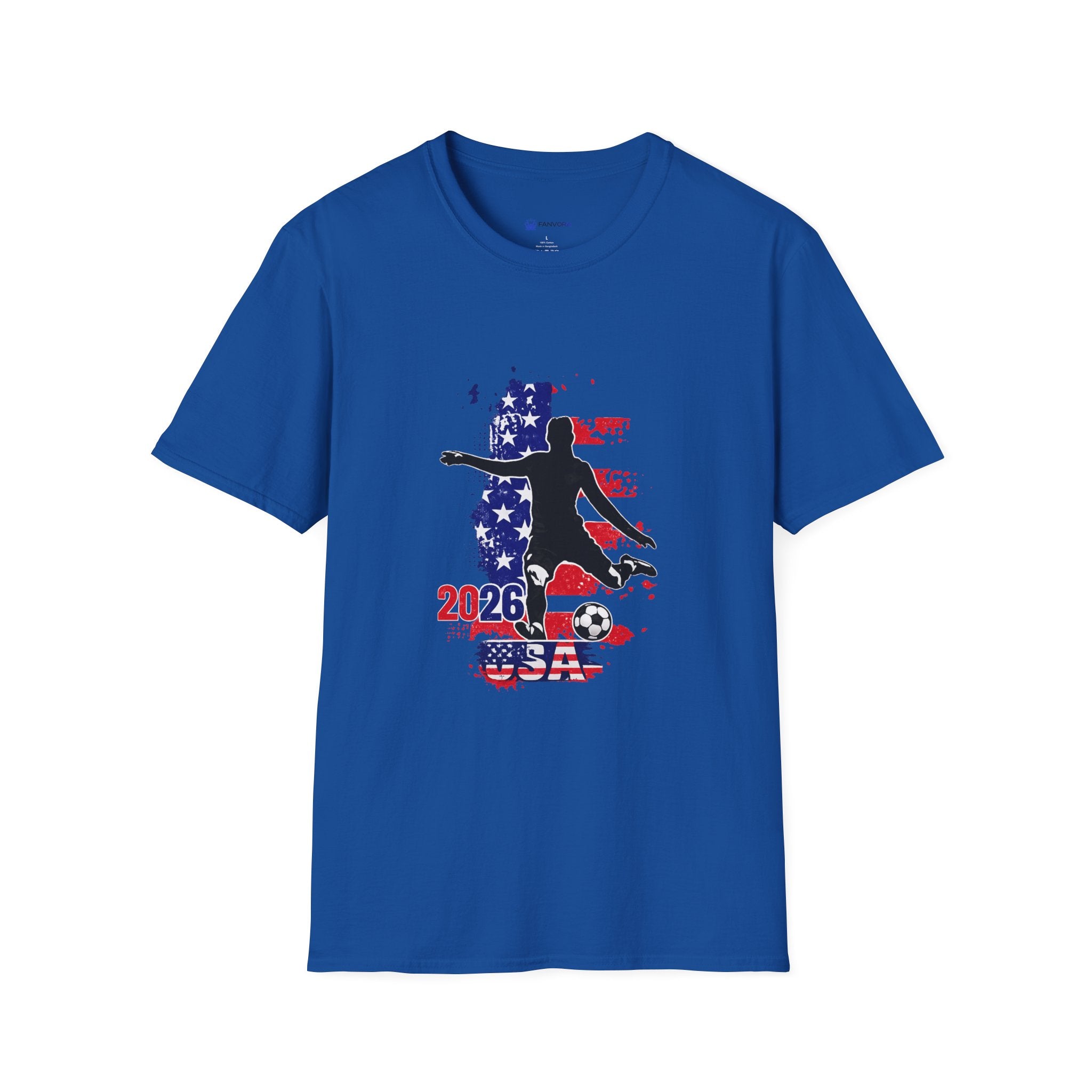 USA Soccer Player Silhouette T-Shirt — American Flag Soccer 2026 Fan Tee