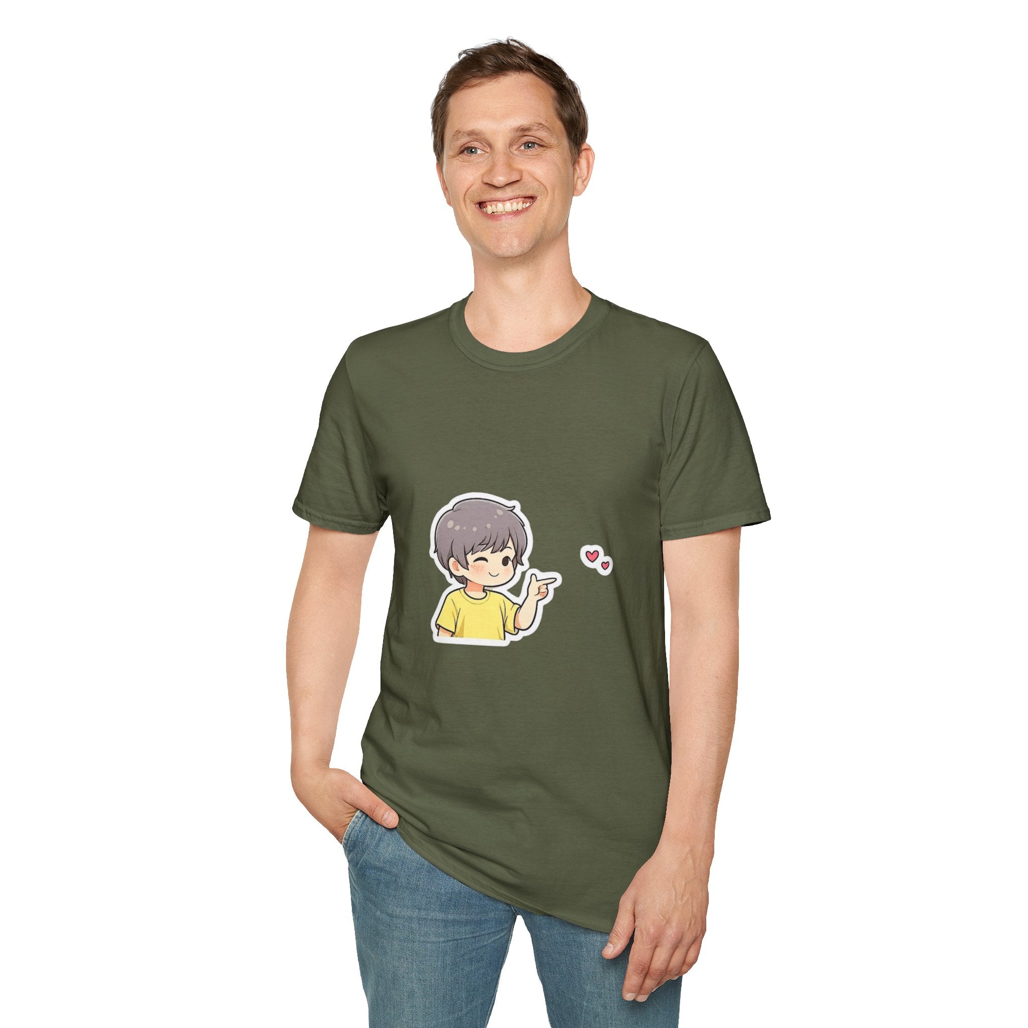 Cute Boy Waving Hearts T-Shirt — Cute Kawaii Cartoon Graphic Tee