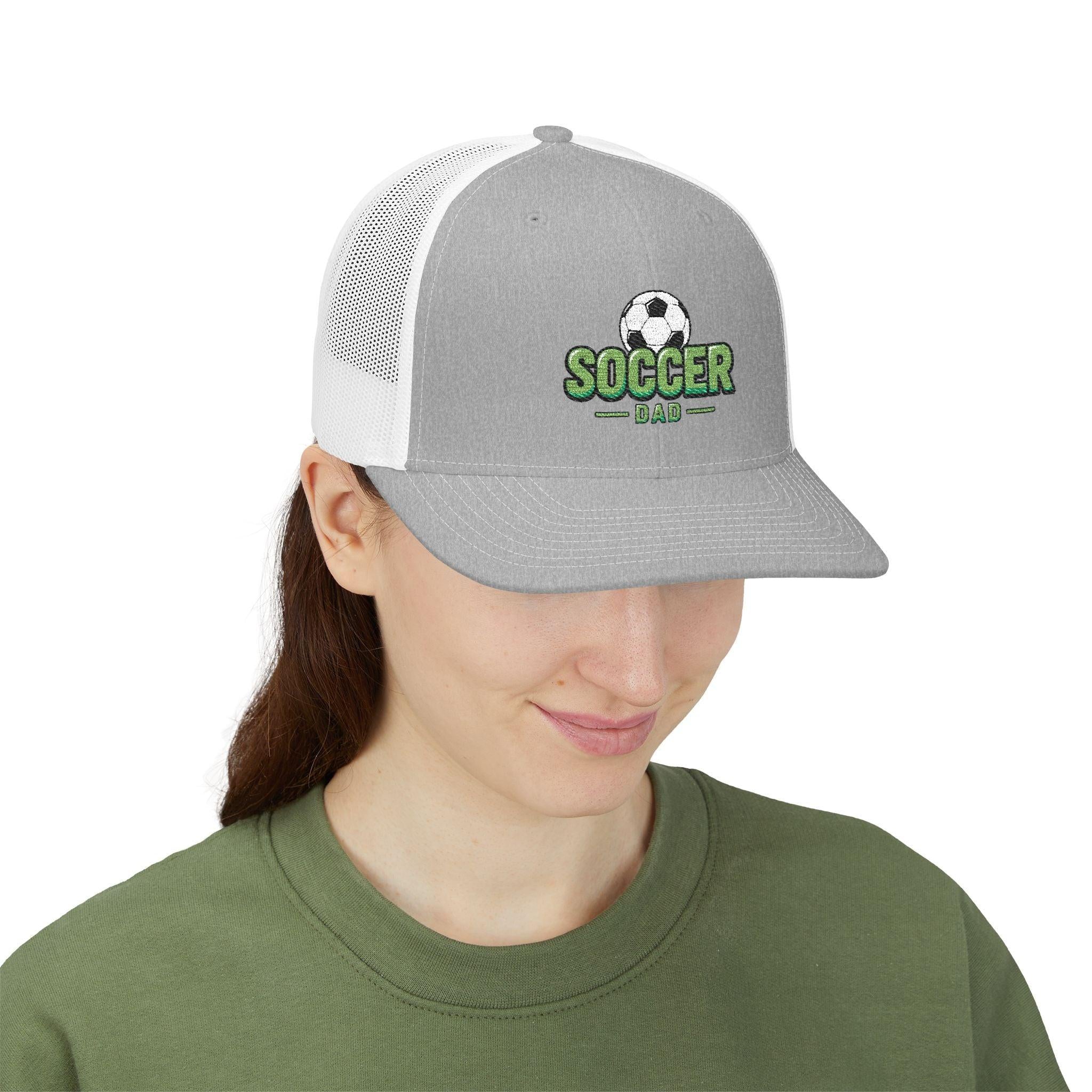 Soccer Dad Trucker cap– Embroidered Ball Design Snapback Cap.