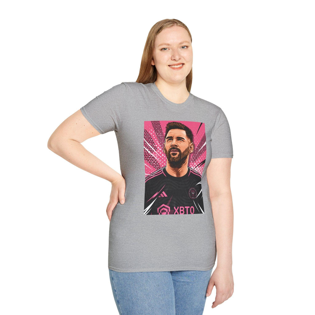 Soccer Star Graphic T‑Shirt — Retro Pink Icon Portrait.