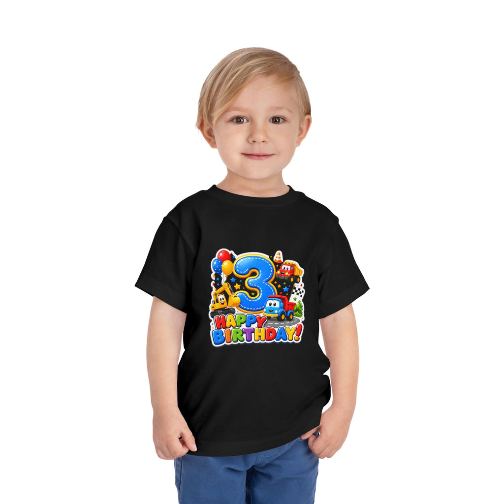 Toddler Birthday Tee — "3" Race Car Happy Birthday Shirt