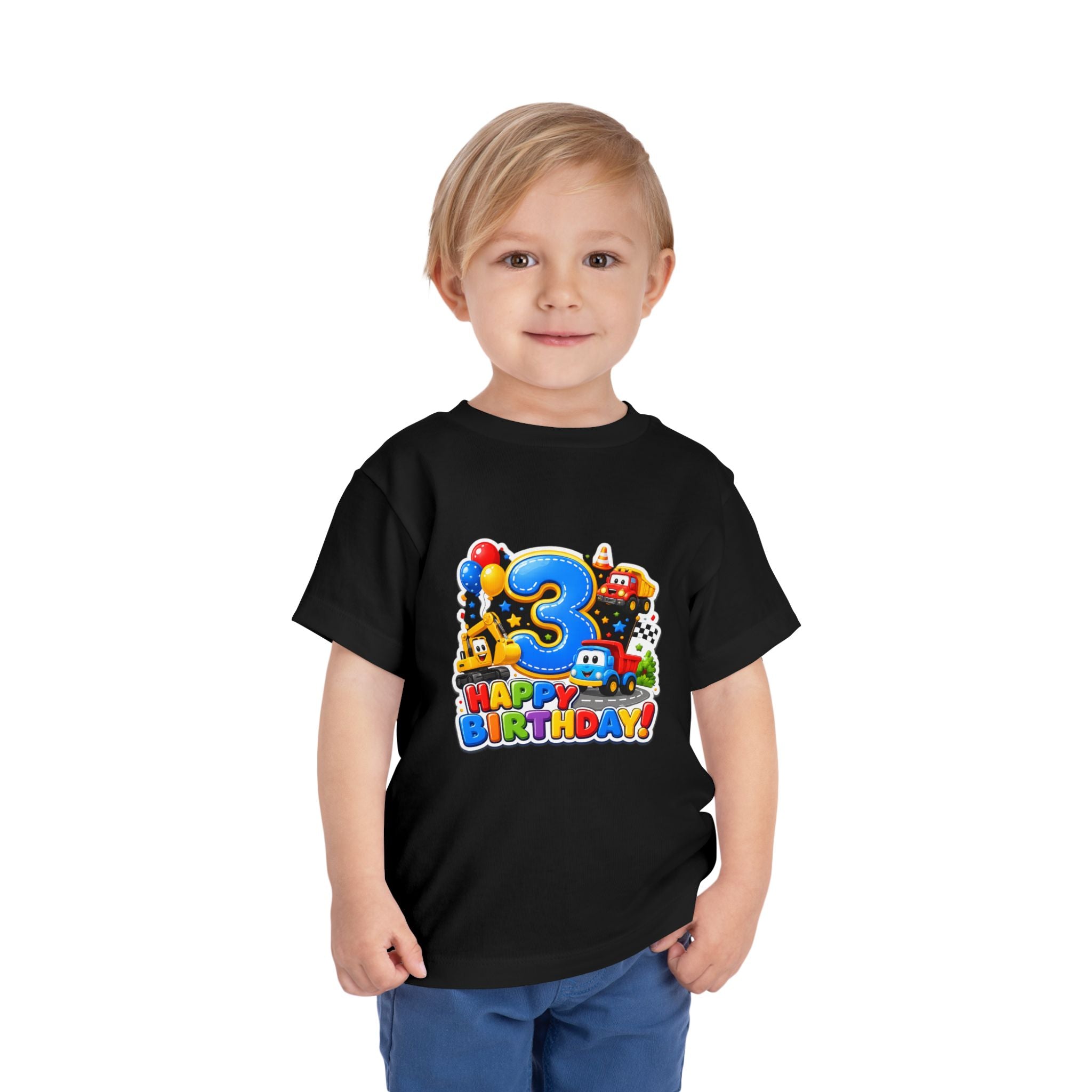 Toddler Birthday Tee — "3" Race Car Happy Birthday Shirt