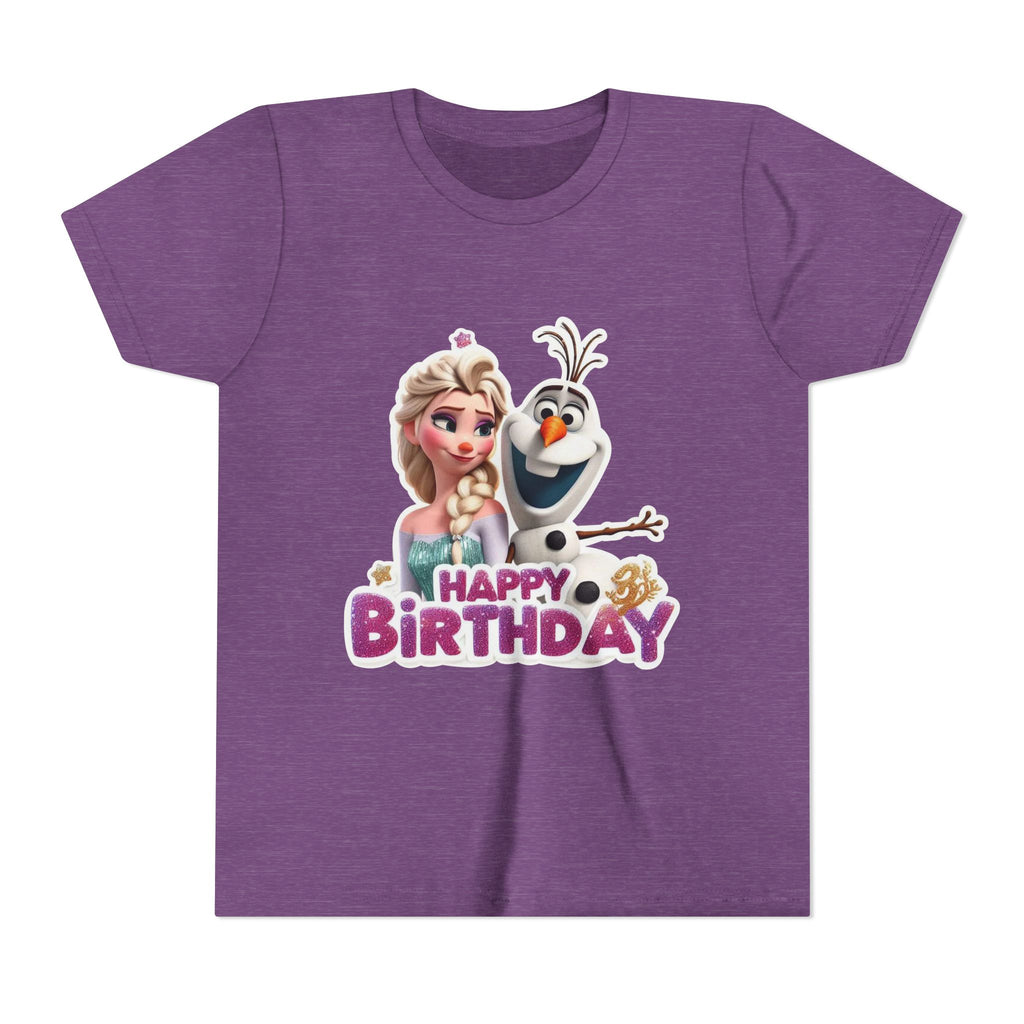 Kids' Birthday Tee - Cute Princess and Snowman "Happy Birthday" Graphic
