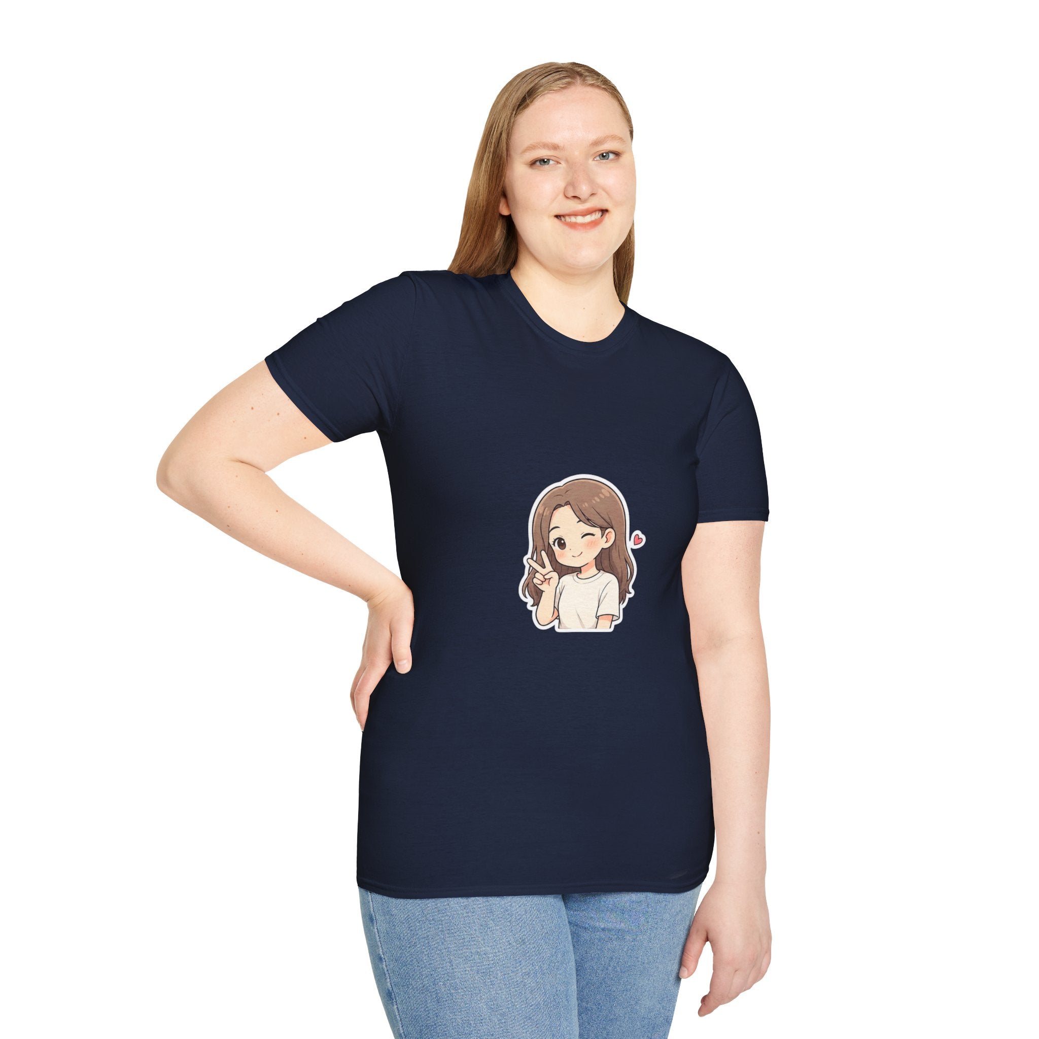 Cute Winking Girl Graphic T-Shirt – Kawaii Heart Tee