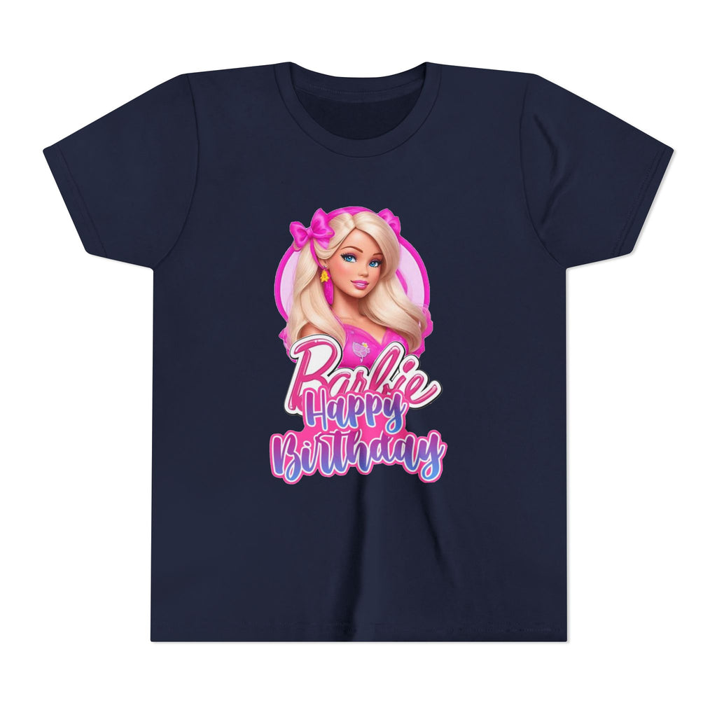 Youth Tee — "Barbie Happy Birthday" Pink Birthday Graphic Shirt