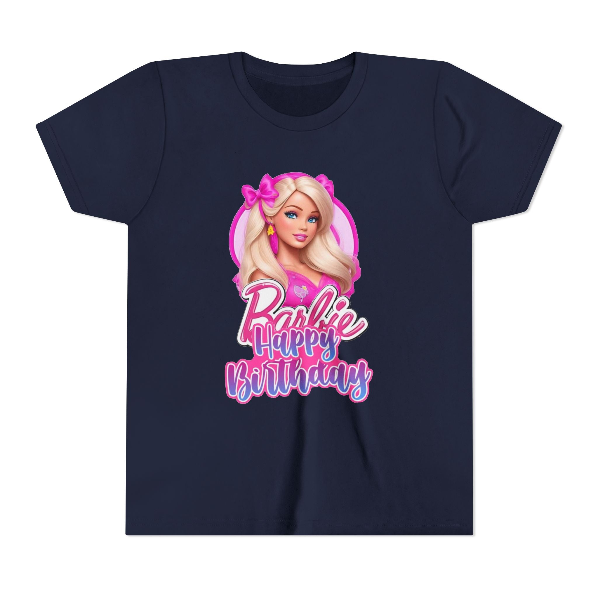 Youth Tee — "Barbie Happy Birthday" Pink Birthday Graphic Shirt