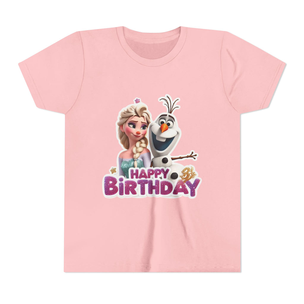 Kids' Birthday Tee - Cute Princess and Snowman "Happy Birthday" Graphic