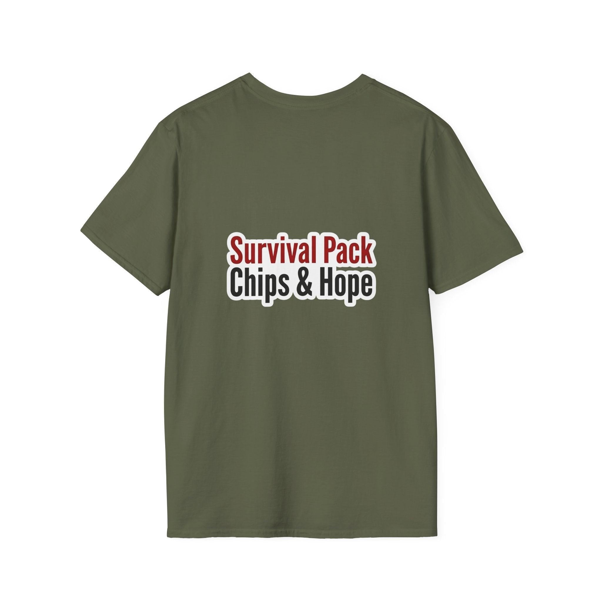 Unisex - Legends Unite Fans’ Choice World Cup T-Shirt — “Survival Pack: Chips & Hope”.
