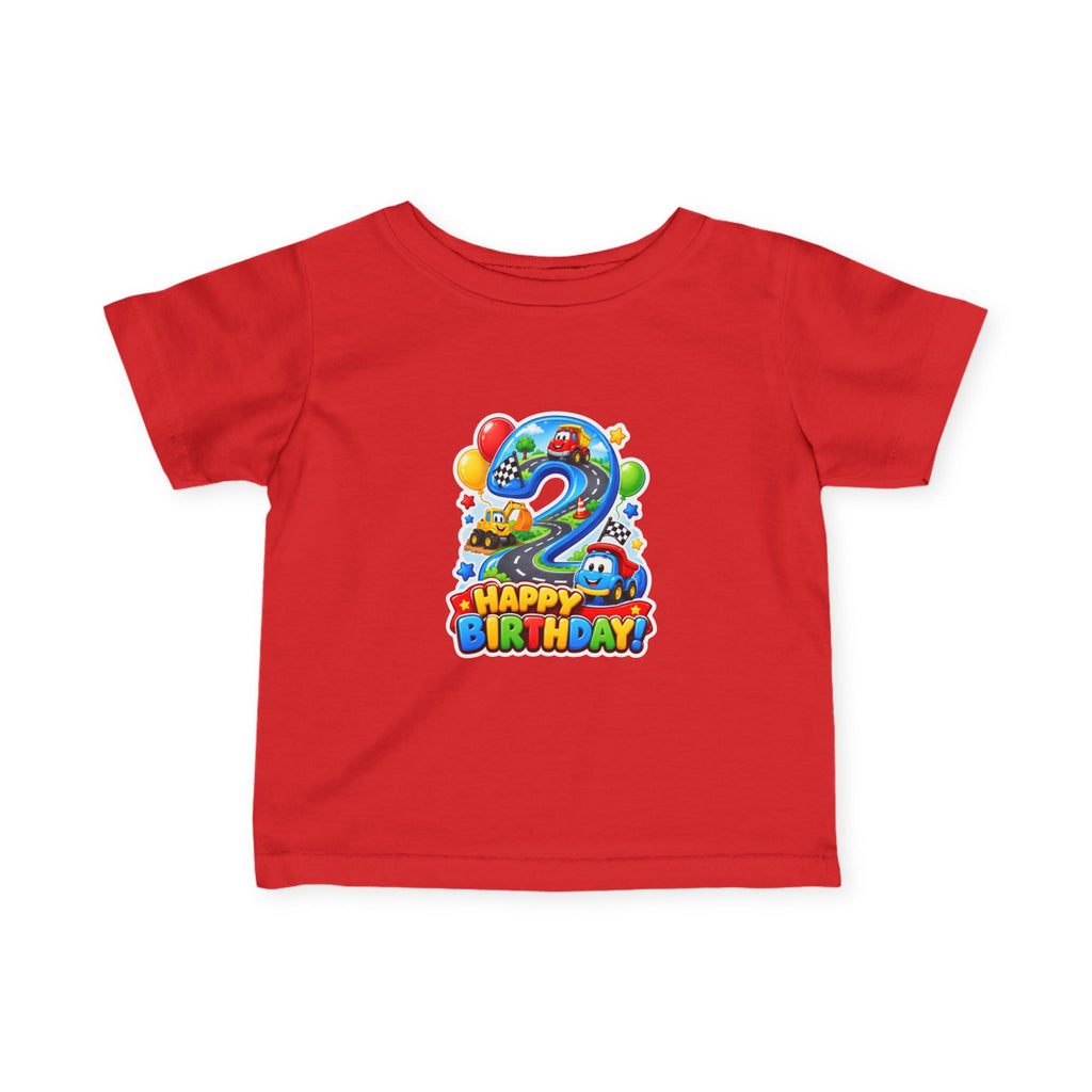 Toddler 2nd Birthday Tee – Colorful Balloon & Race Car "Happy Birthday" Shirt