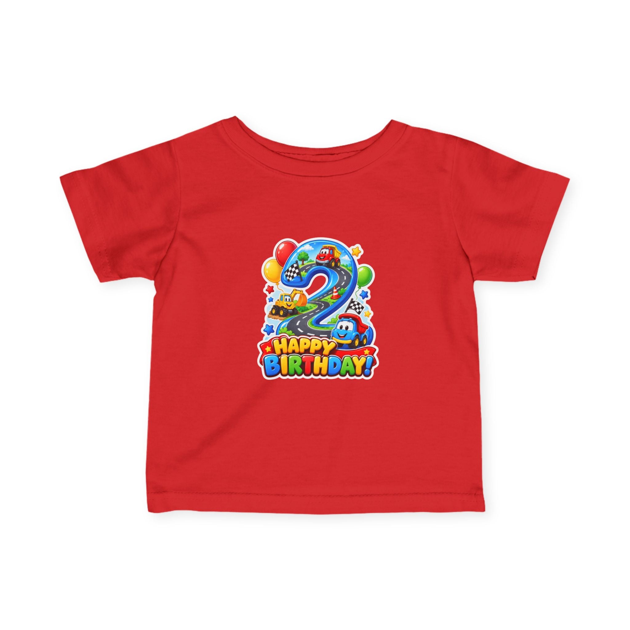 Toddler 2nd Birthday Tee – Colorful Balloon & Race Car "Happy Birthday" Shirt