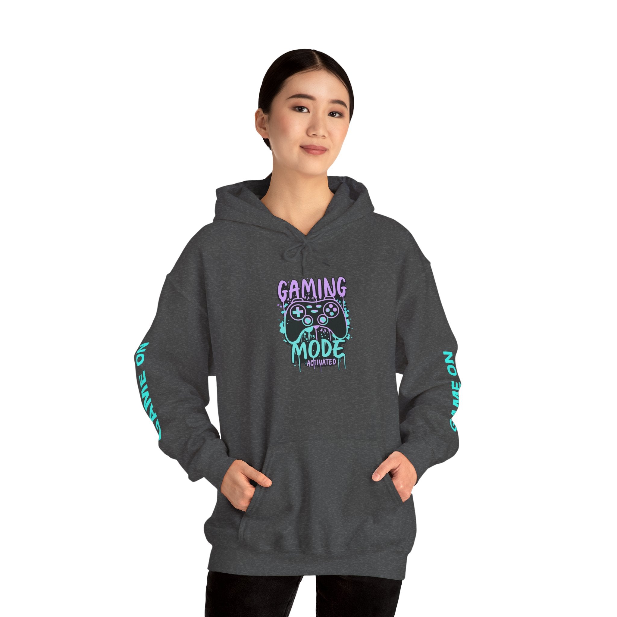 Gaming Mode Hoodie — "Gaming Mode" Graphic Pullover with Sleeve "Game On" Text
