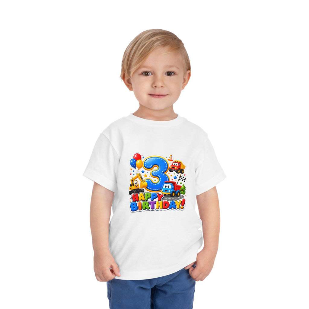 Toddler Birthday Tee — "3" Race Car Happy Birthday Shirt