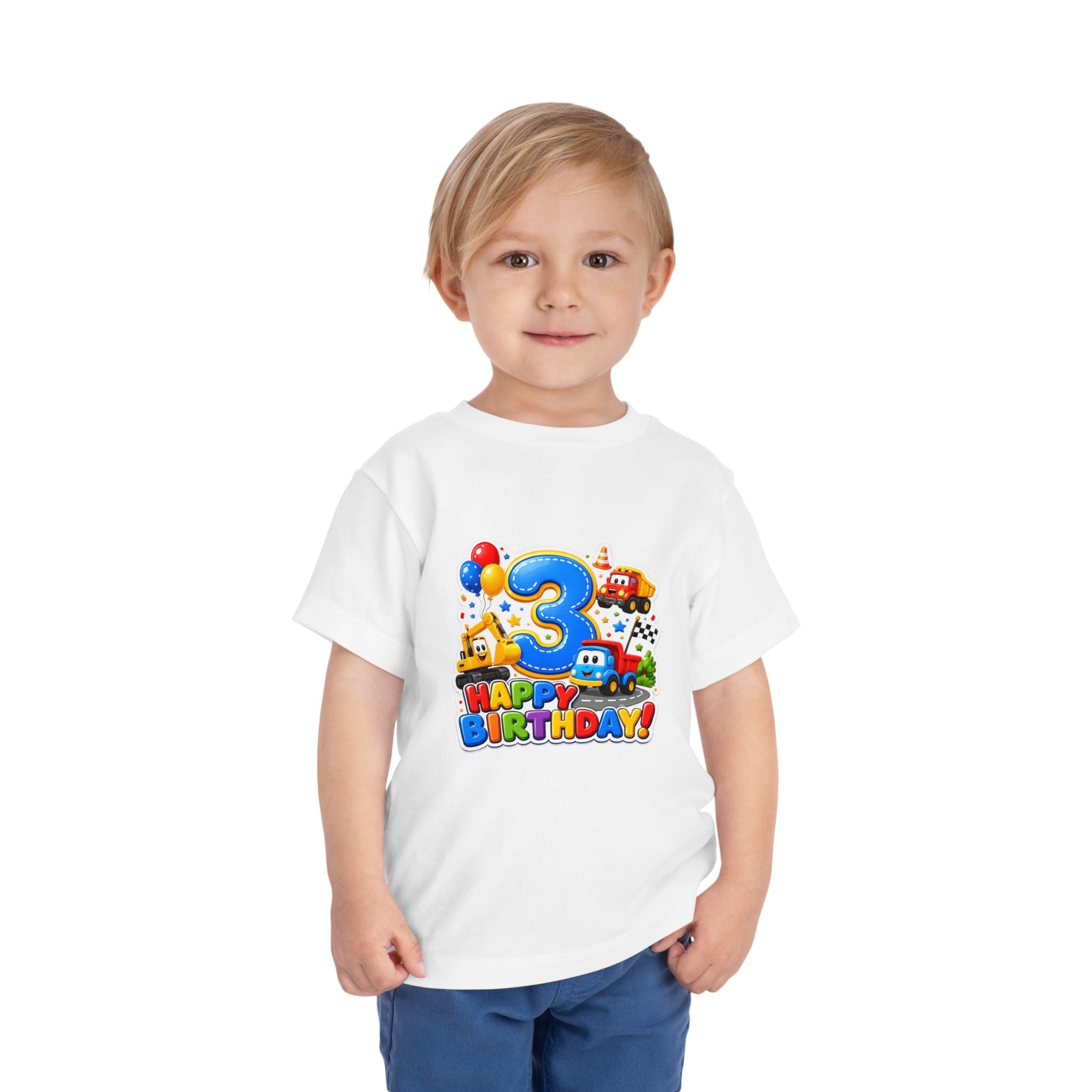 Toddler Birthday Tee — "3" Race Car Happy Birthday Shirt