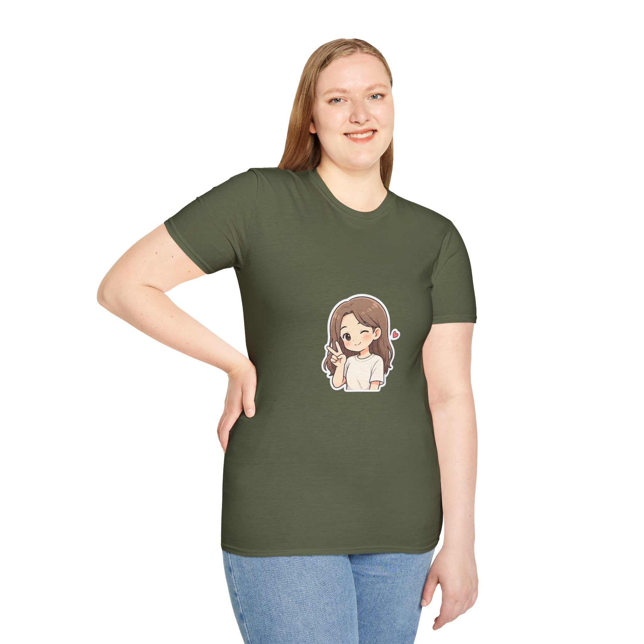Cute Winking Girl Graphic T-Shirt – Kawaii Heart Tee