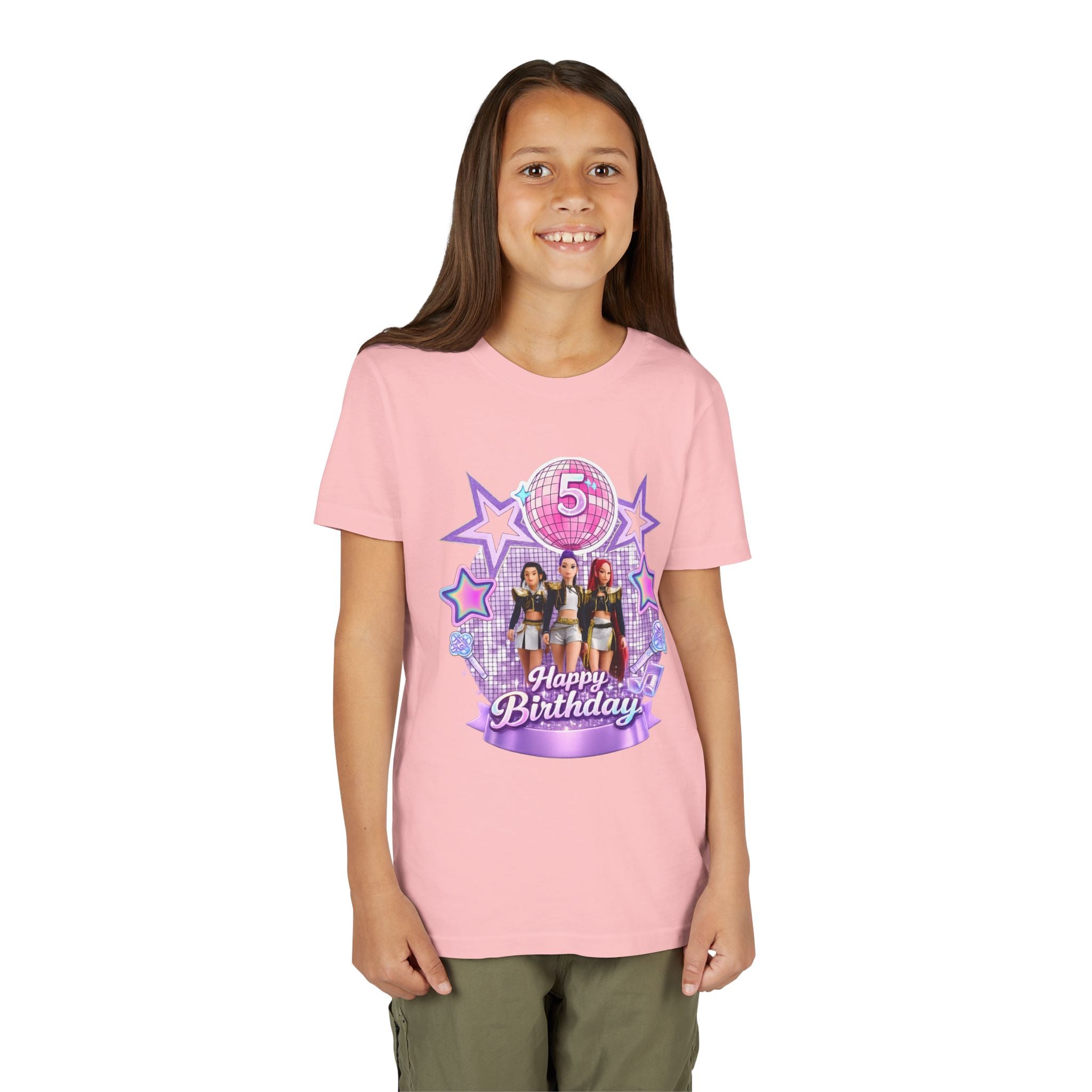 Girls' 5th Birthday Tee - 'Happy Birthday' Glitter Stars Design
