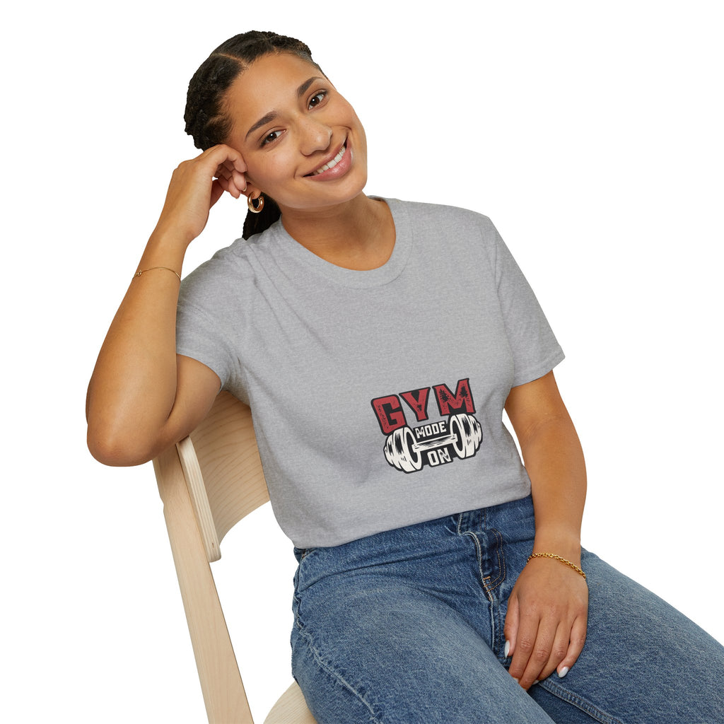 Gym Mode T-Shirt — Fitness Workout Tee with Dumbbell Graphic