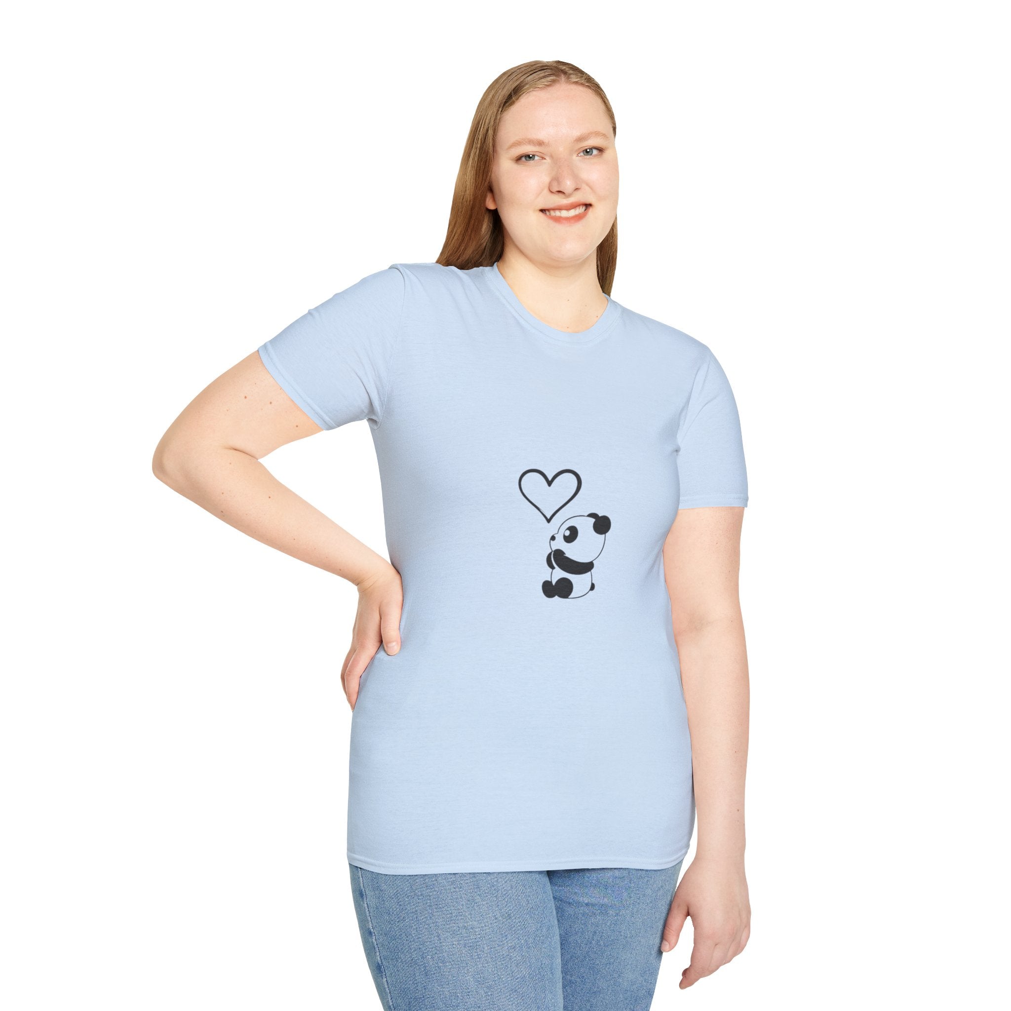 Panda Heart T‑Shirt — Cute Minimalist Panda Holding Heart Graphic