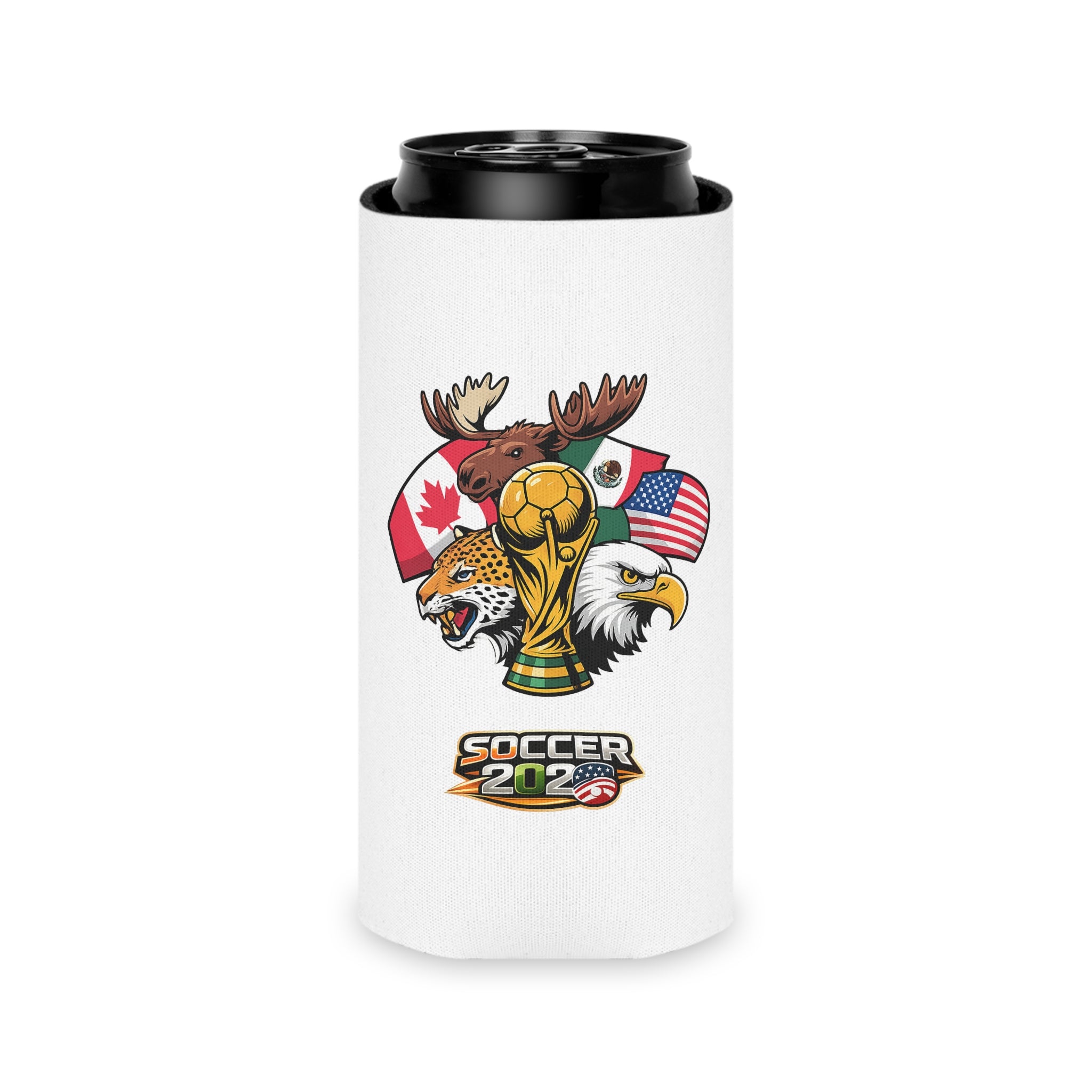 Mascot Can Cooler – Flags & Trophy Beer Koozie