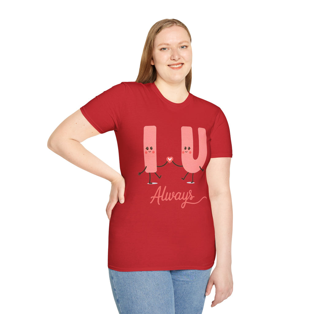T-Shirt – Cute 'I  U Always' Kissing Letters Valentine's Tee