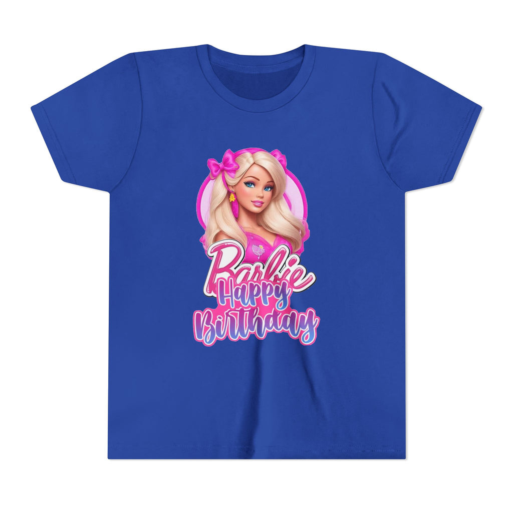 Youth Tee — "Barbie Happy Birthday" Pink Birthday Graphic Shirt