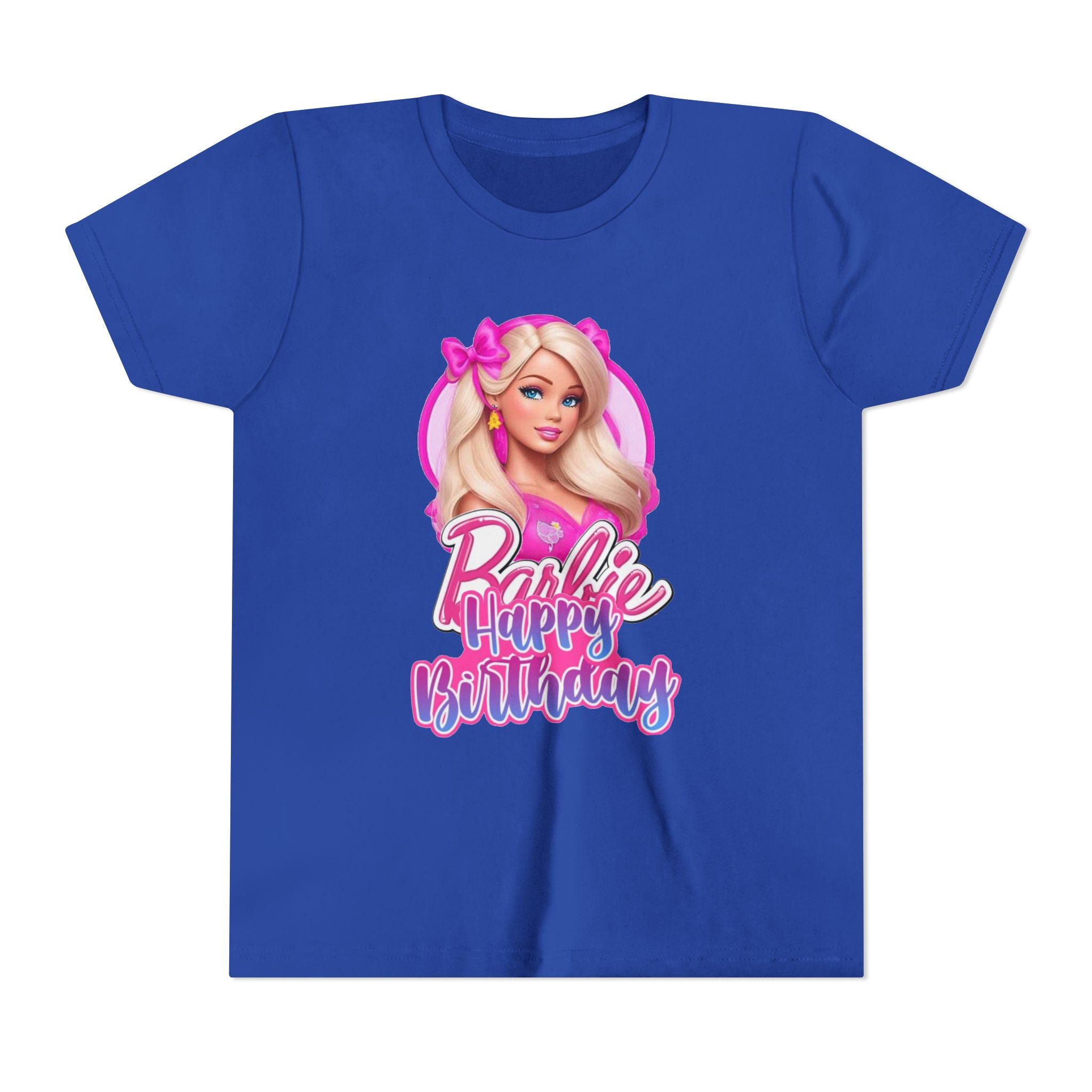 Youth Tee — "Barbie Happy Birthday" Pink Birthday Graphic Shirt
