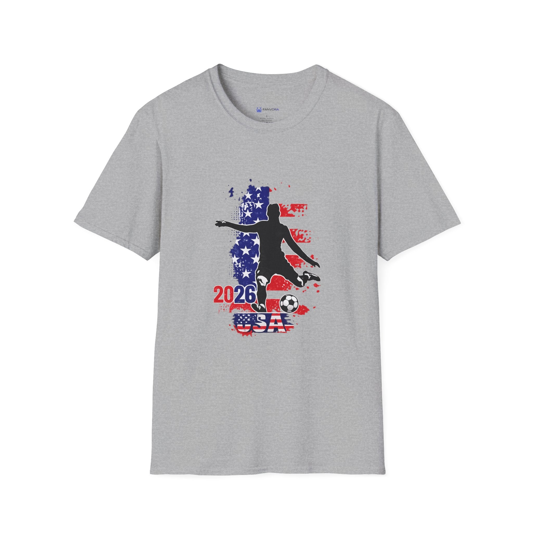 USA Soccer Player Silhouette T-Shirt — American Flag Soccer 2026 Fan Tee