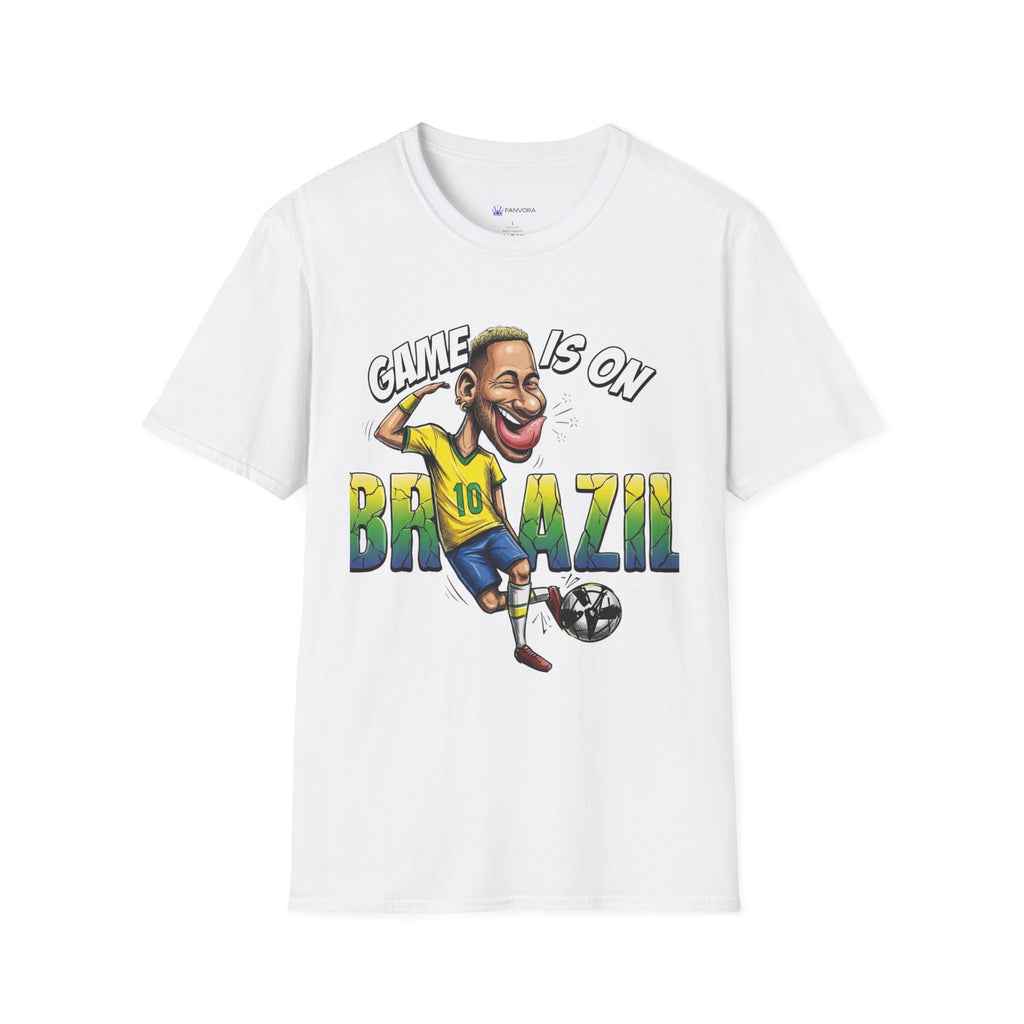 Brazilian Soccer comic style  figure T-Shirt — "Game Is On" Caricature Neymar Fan Tee