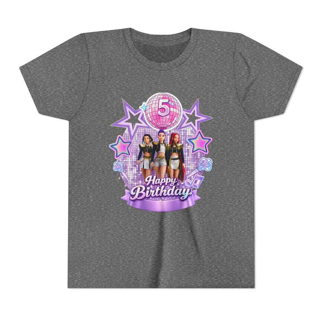 Girls' 5th Birthday Tee - 'Happy Birthday' Glitter Stars Design