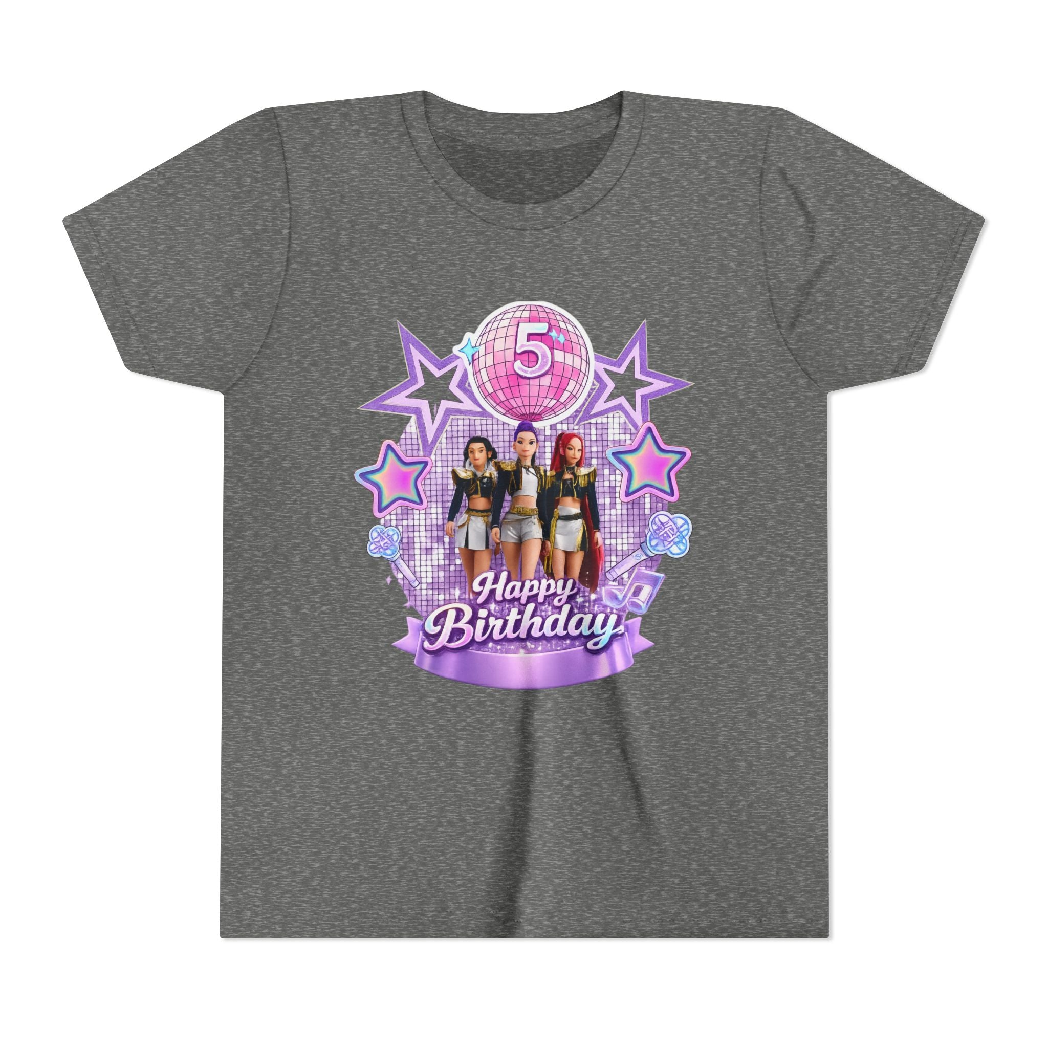Girls' 5th Birthday Tee - 'Happy Birthday' Glitter Stars Design