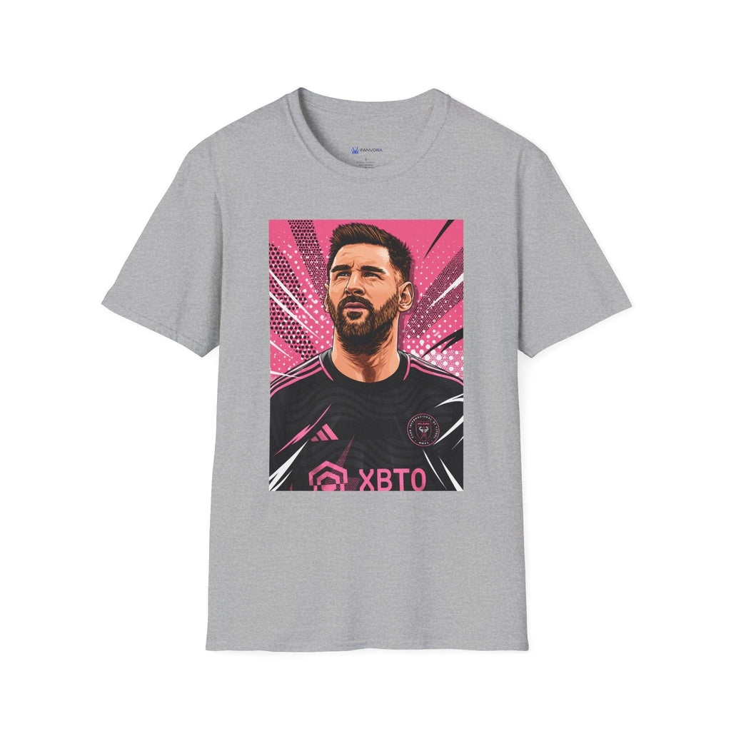 Soccer Star Graphic T‑Shirt — Retro Pink Icon Portrait.