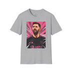 Soccer Star Graphic T‑Shirt — Retro Pink Icon Portrait.