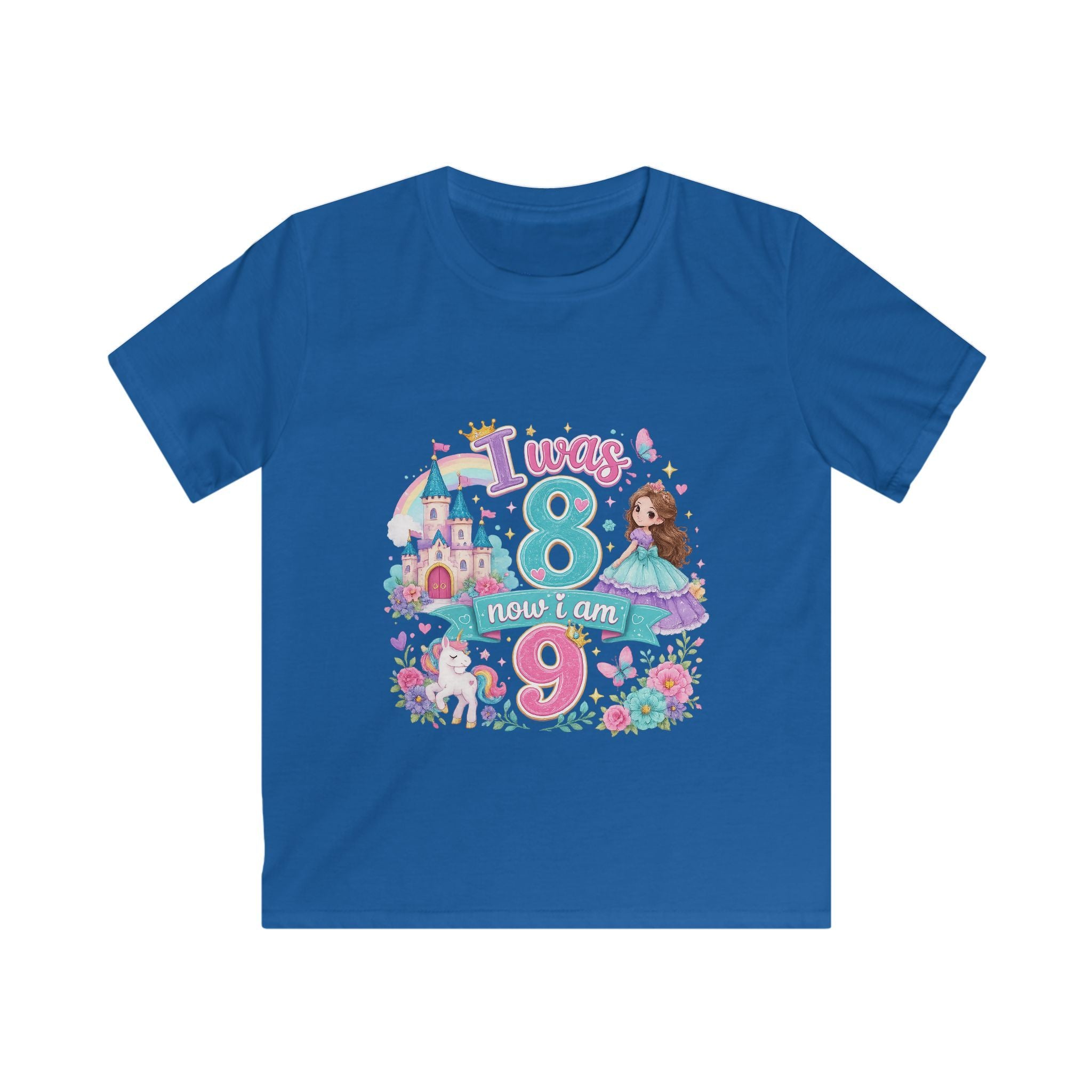 Girls' Princess 8th Birthday T-Shirt — "This Is How I Turn 8" Floral Castle Tee