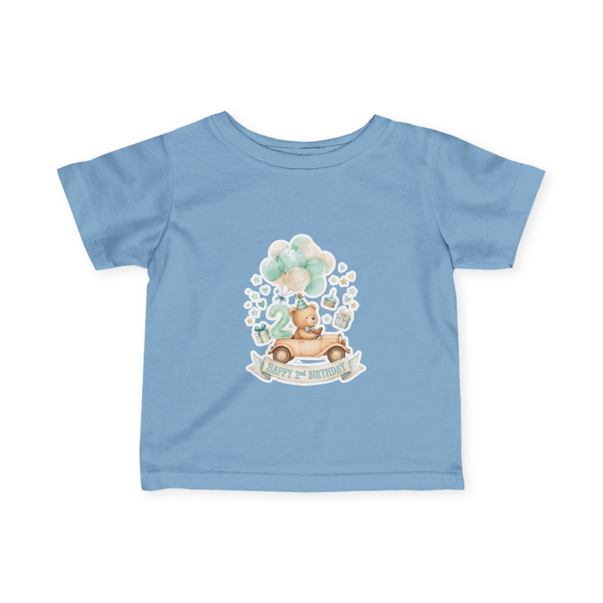 Baby 2nd Birthday Tee - Cute Bear in Car with Balloons Infant Shirt