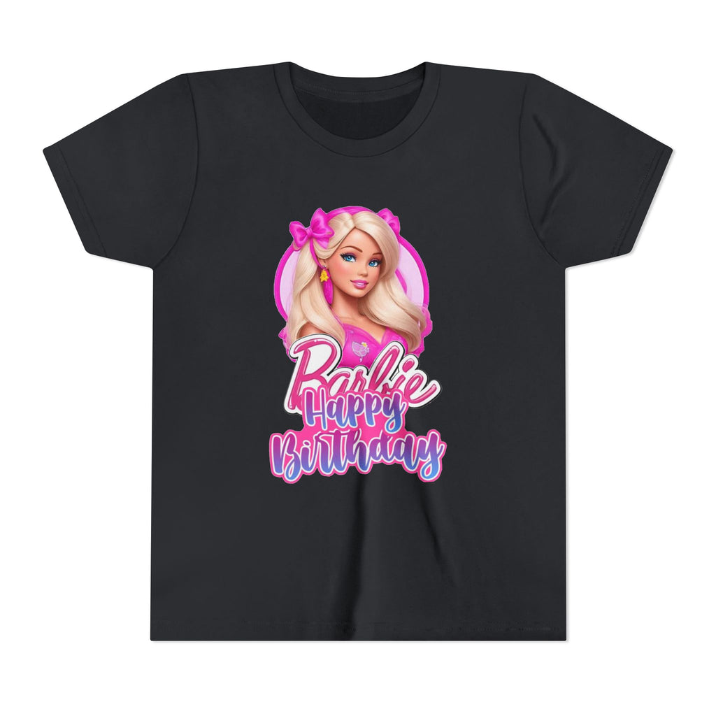 Youth Tee — "Barbie Happy Birthday" Pink Birthday Graphic Shirt