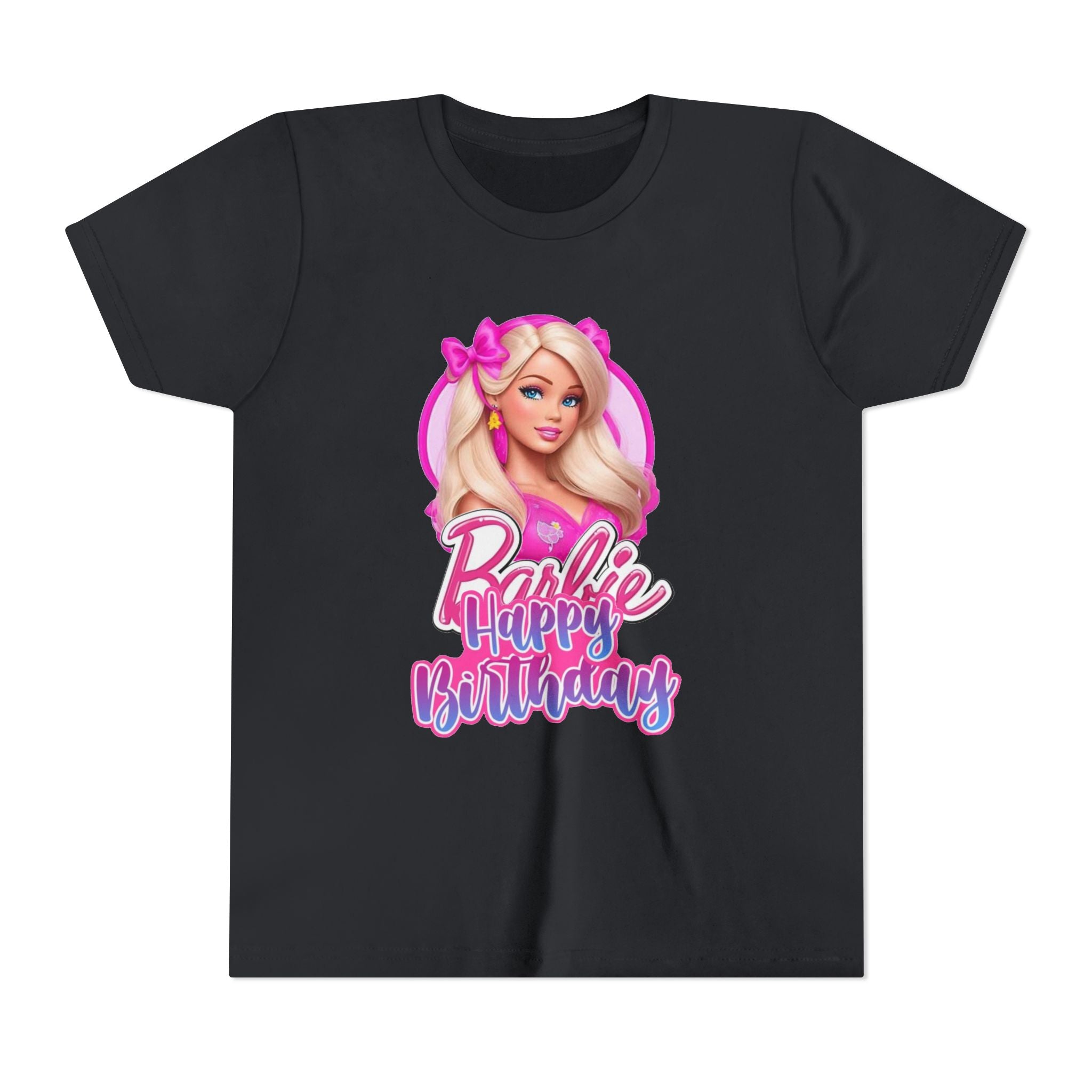 Youth Tee — "Barbie Happy Birthday" Pink Birthday Graphic Shirt