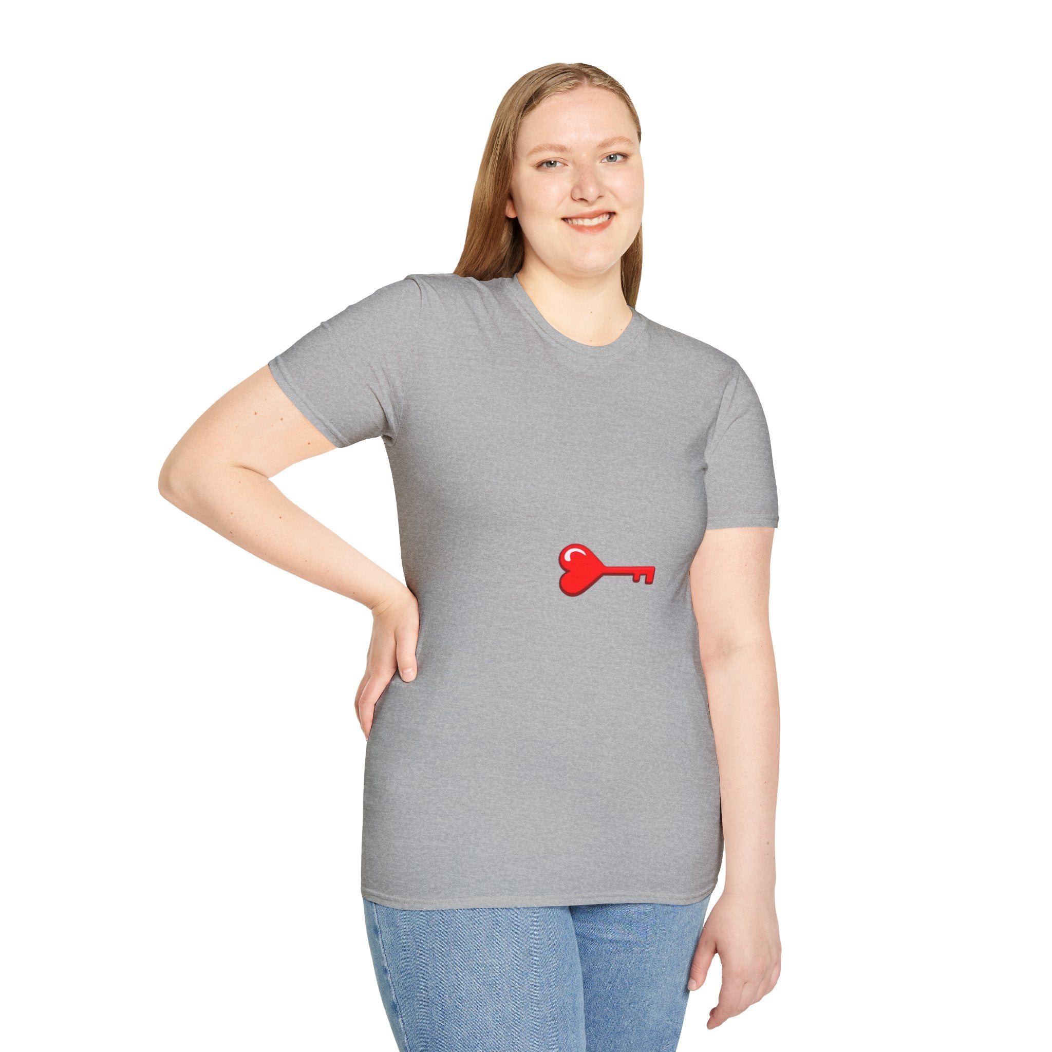 Heart Key T-Shirt — Minimal Red Key Heart Graphic Tee