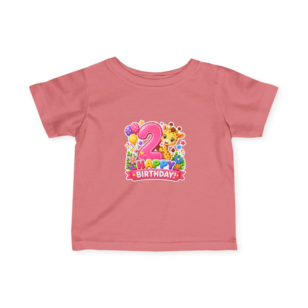 2nd Birthday Infant Tee - Cute Giraffe & Balloons Happy Birthday Shirt