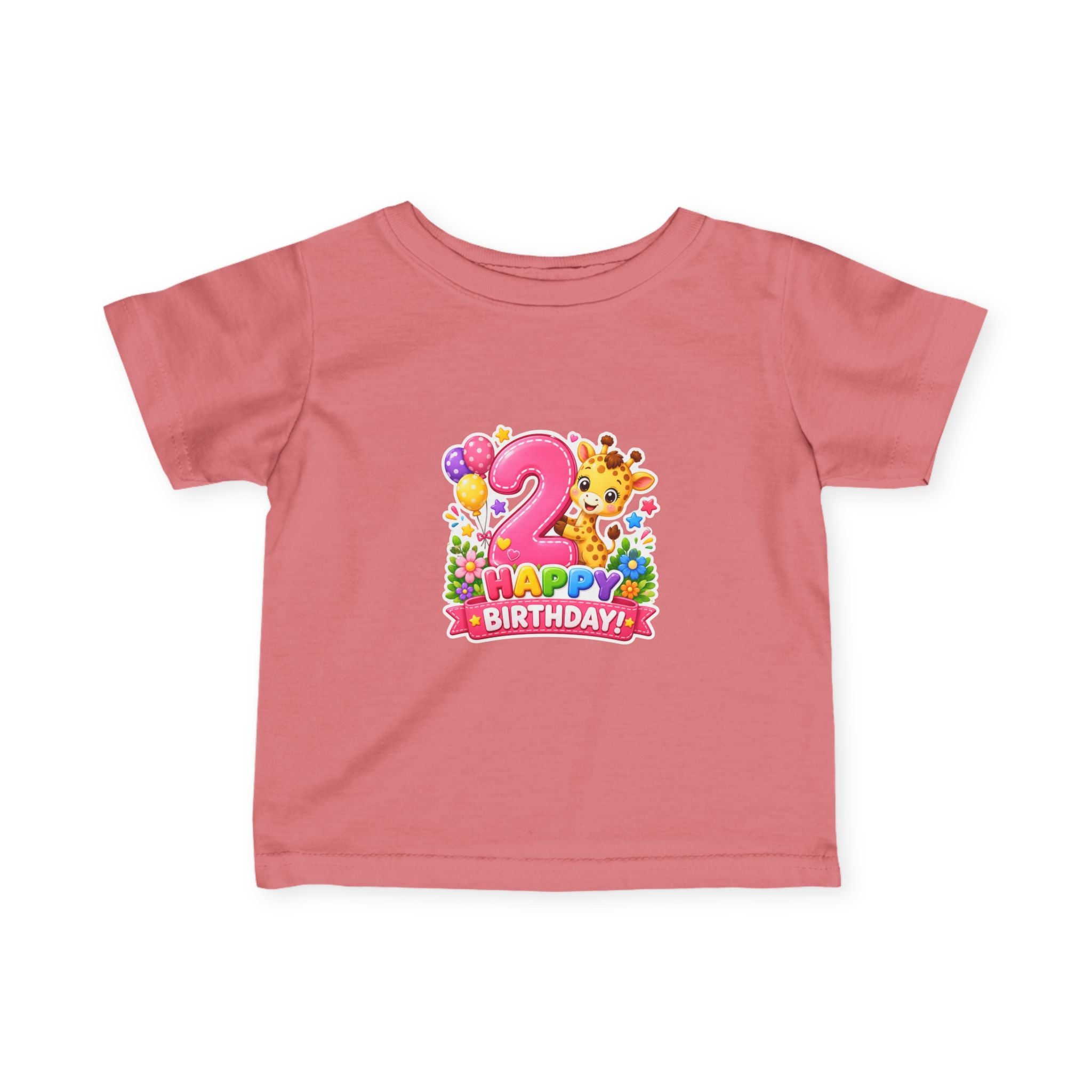 2nd Birthday Infant Tee - Cute Giraffe & Balloons Happy Birthday Shirt