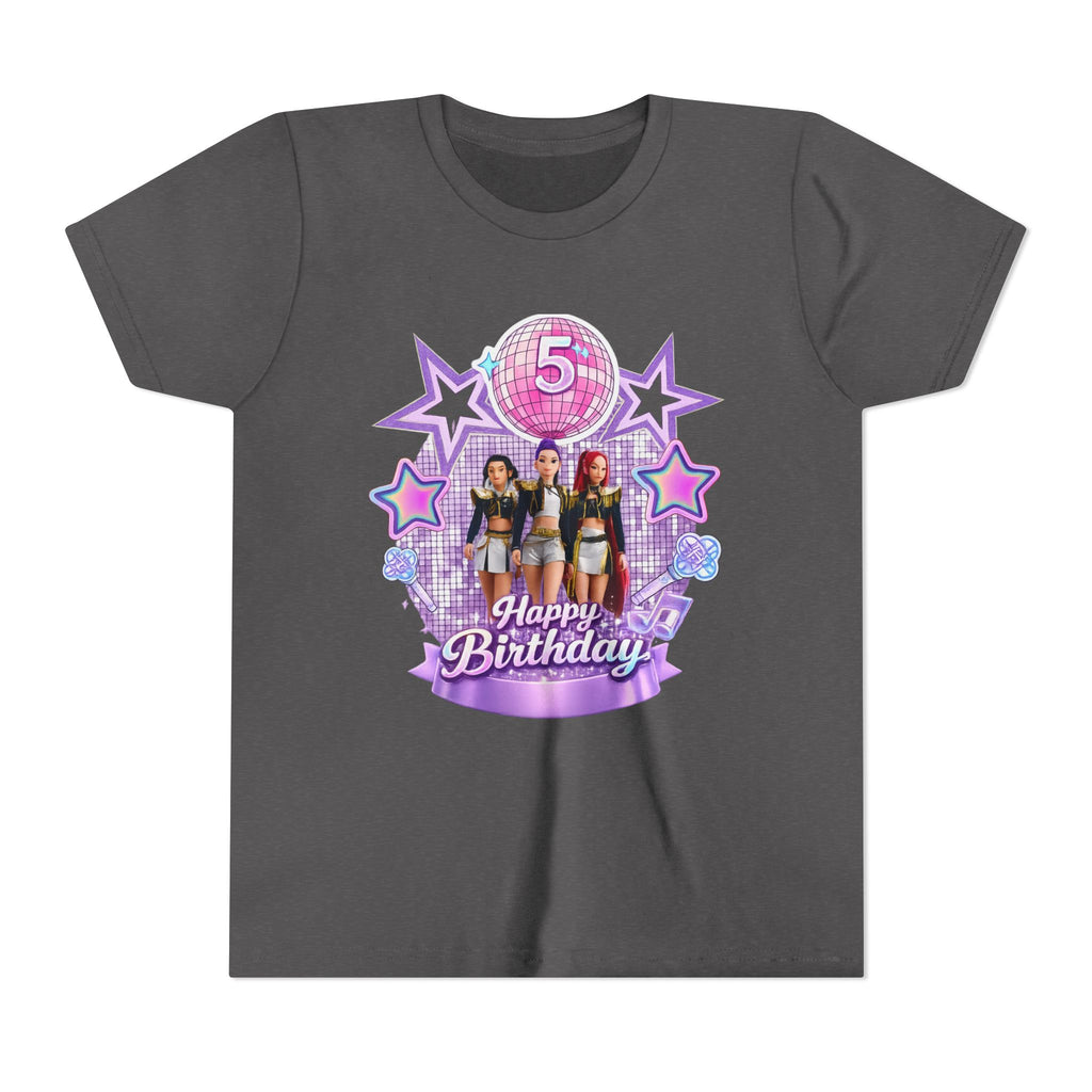Girls' 5th Birthday Tee - 'Happy Birthday' Glitter Stars Design