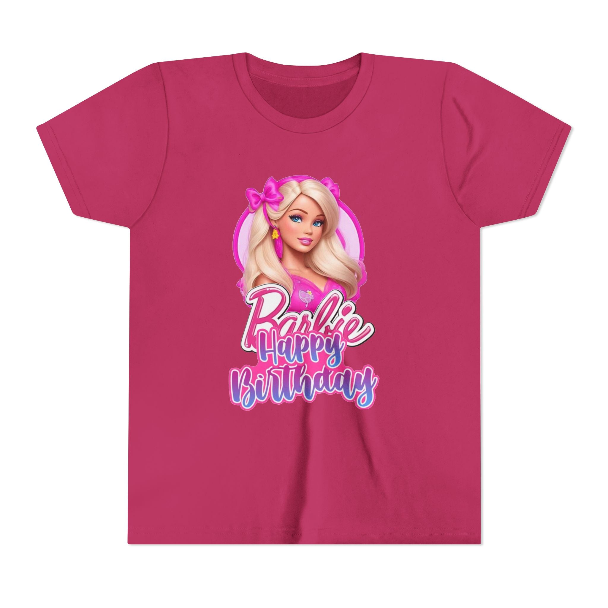 Youth Tee — "Barbie Happy Birthday" Pink Birthday Graphic Shirt