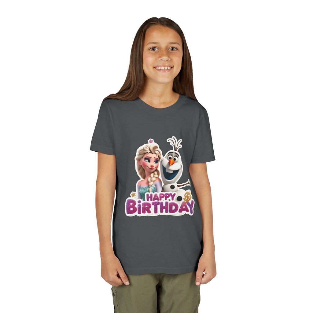 Kids' Birthday Tee - Cute Princess and Snowman "Happy Birthday" Graphic