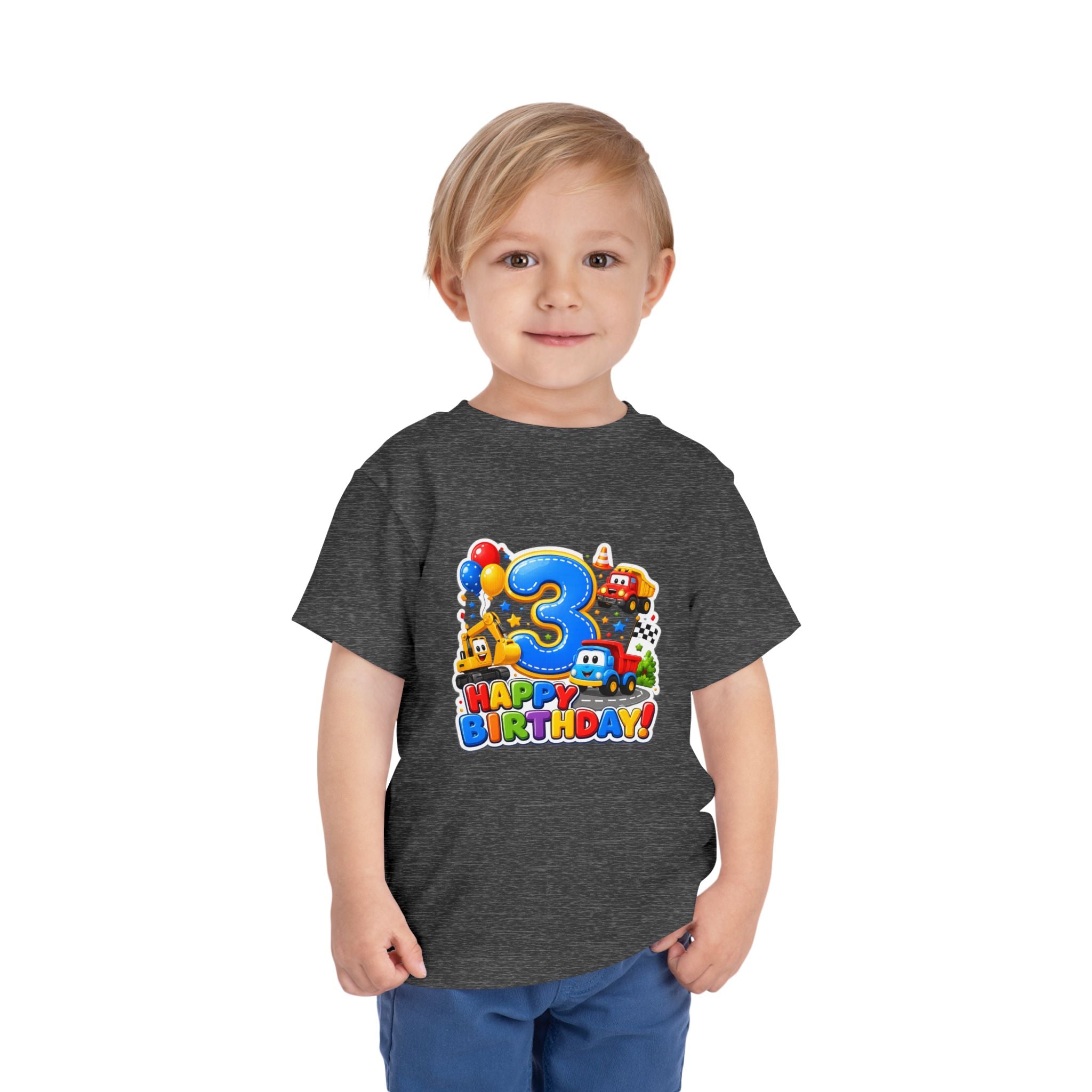 Toddler Birthday Tee — "3" Race Car Happy Birthday Shirt