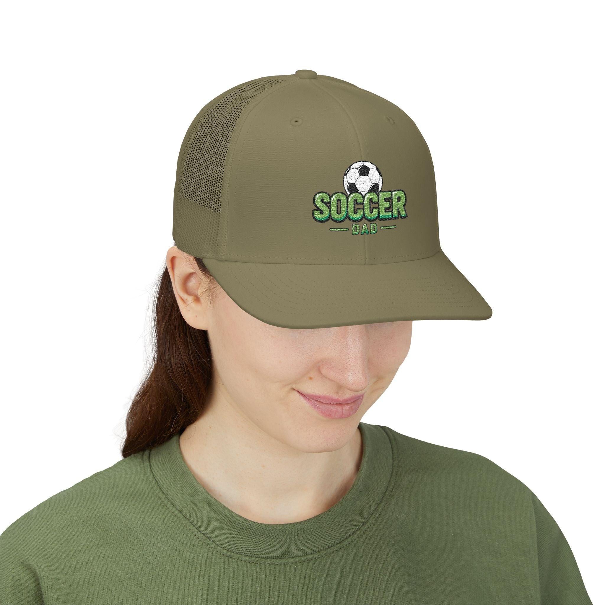 Soccer Dad Trucker cap– Embroidered Ball Design Snapback Cap.