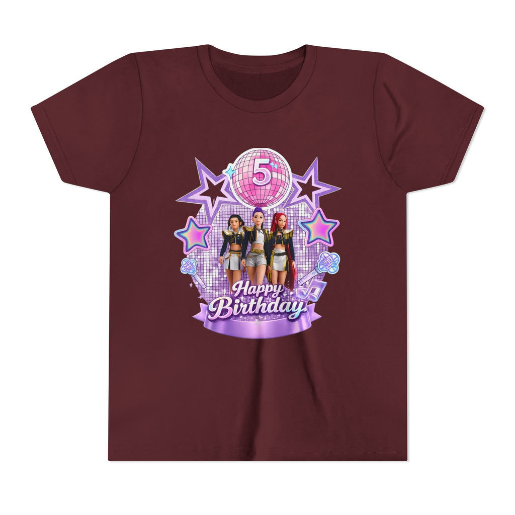 Girls' 5th Birthday Tee - 'Happy Birthday' Glitter Stars Design
