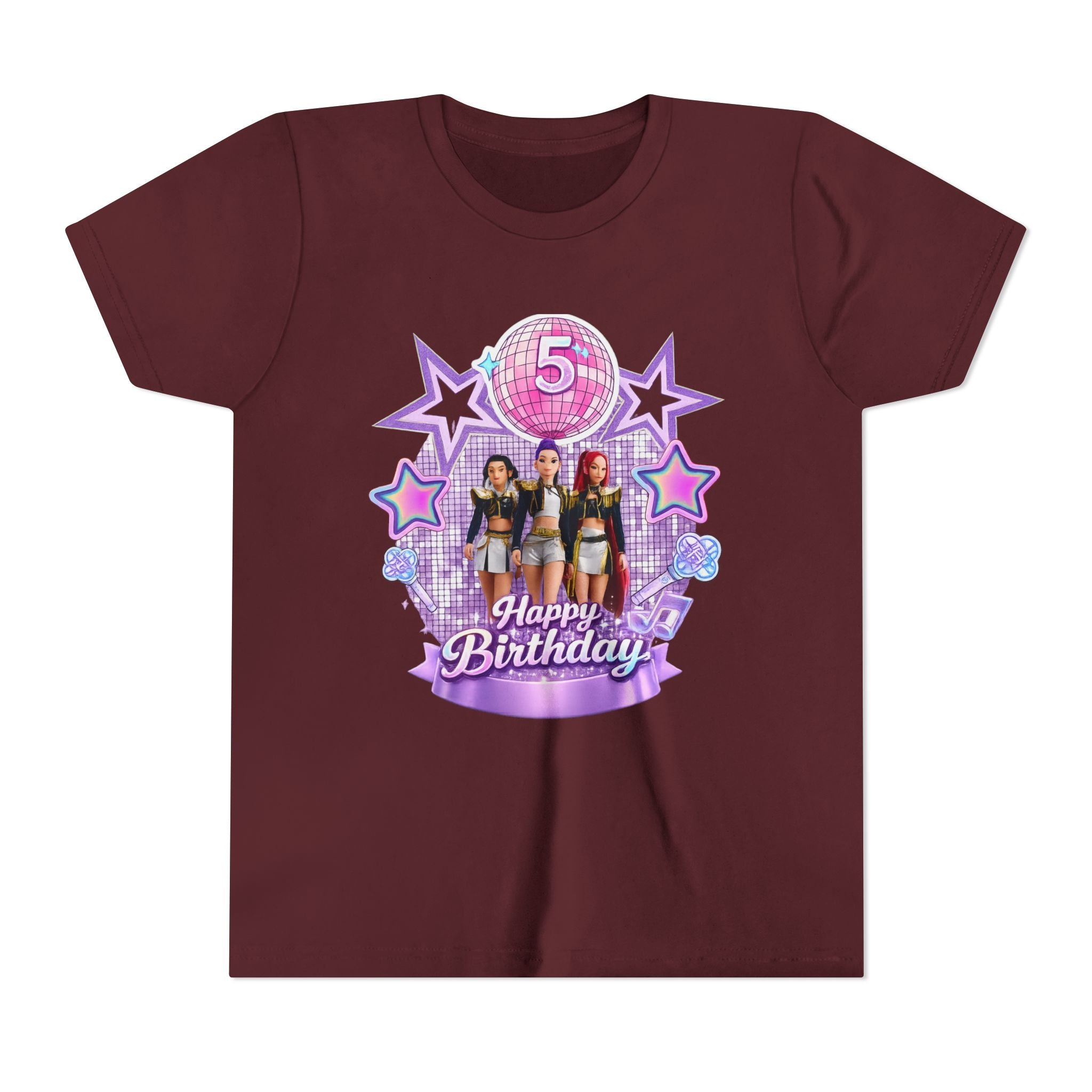 Girls' 5th Birthday Tee - 'Happy Birthday' Glitter Stars Design