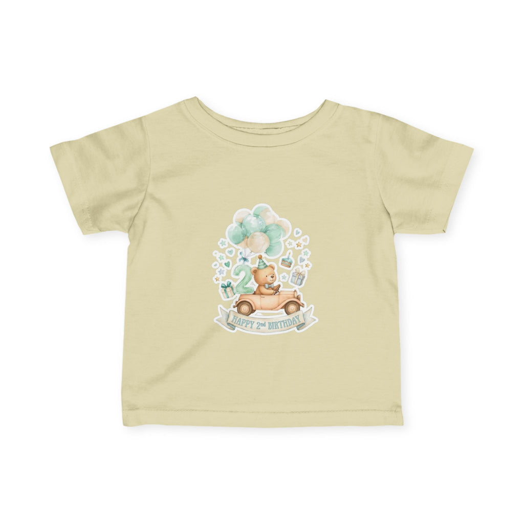 Baby 2nd Birthday Tee - Cute Bear in Car with Balloons Infant Shirt