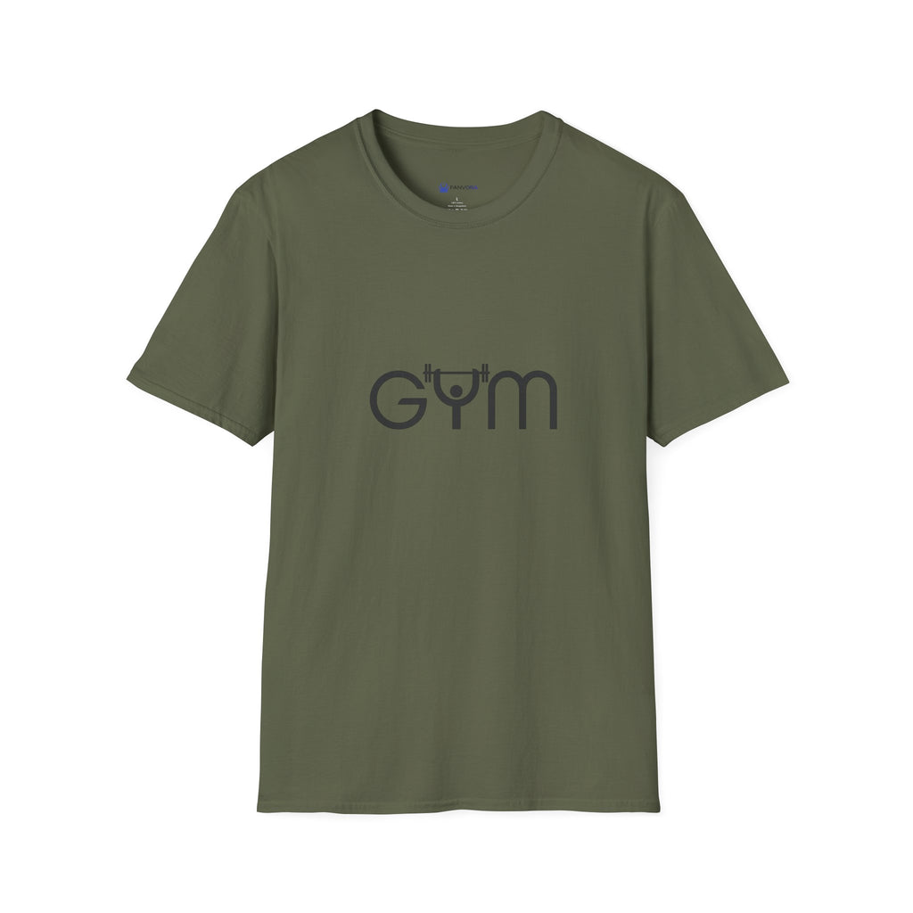 Gym Logo T‑Shirt — Minimal Fitness Tee with Barbell 'Gym' Design
