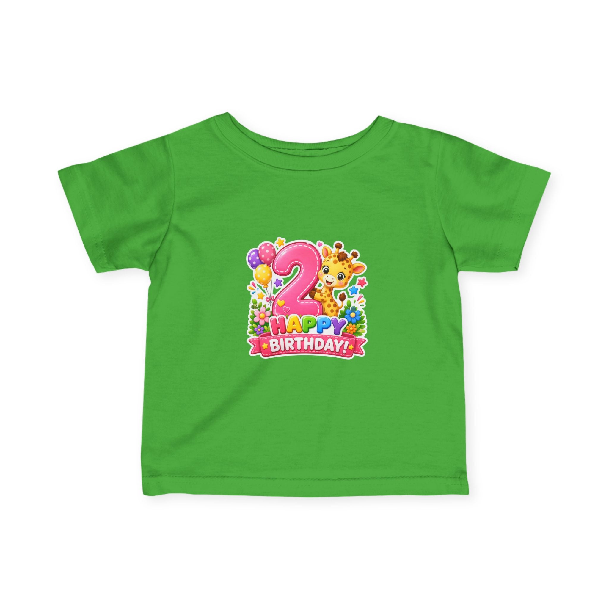 2nd Birthday Infant Tee - Cute Giraffe & Balloons Happy Birthday Shirt