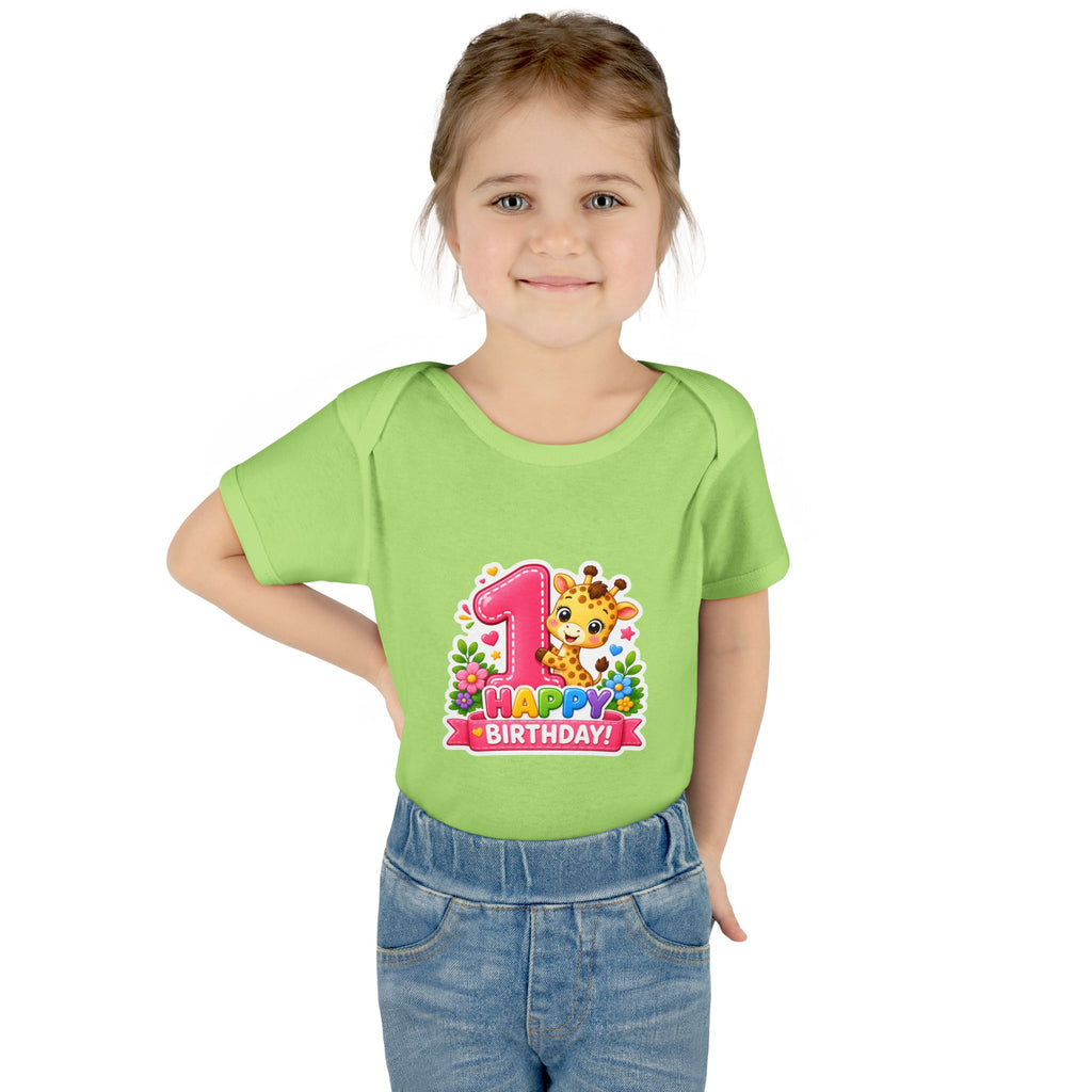 1st Birthday Baby Bodysuit - Happy Birthday Giraffe Onesie